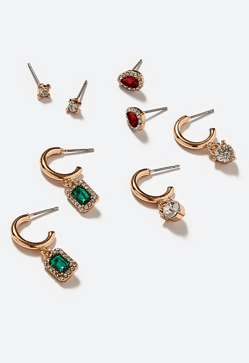 Polly 6 Pair Mixed Jewel Stud And Hoop Earrings - Image 4