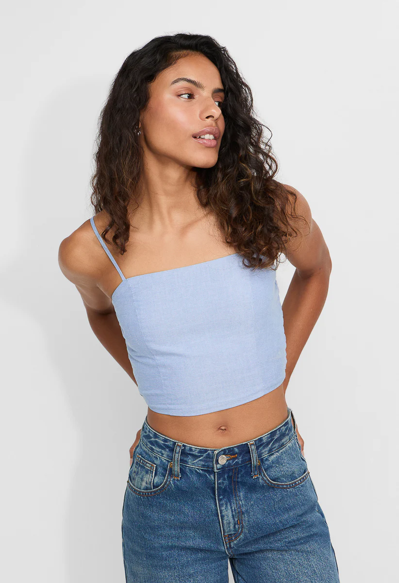 Poplin Cropped Square Neck Top - Image 3