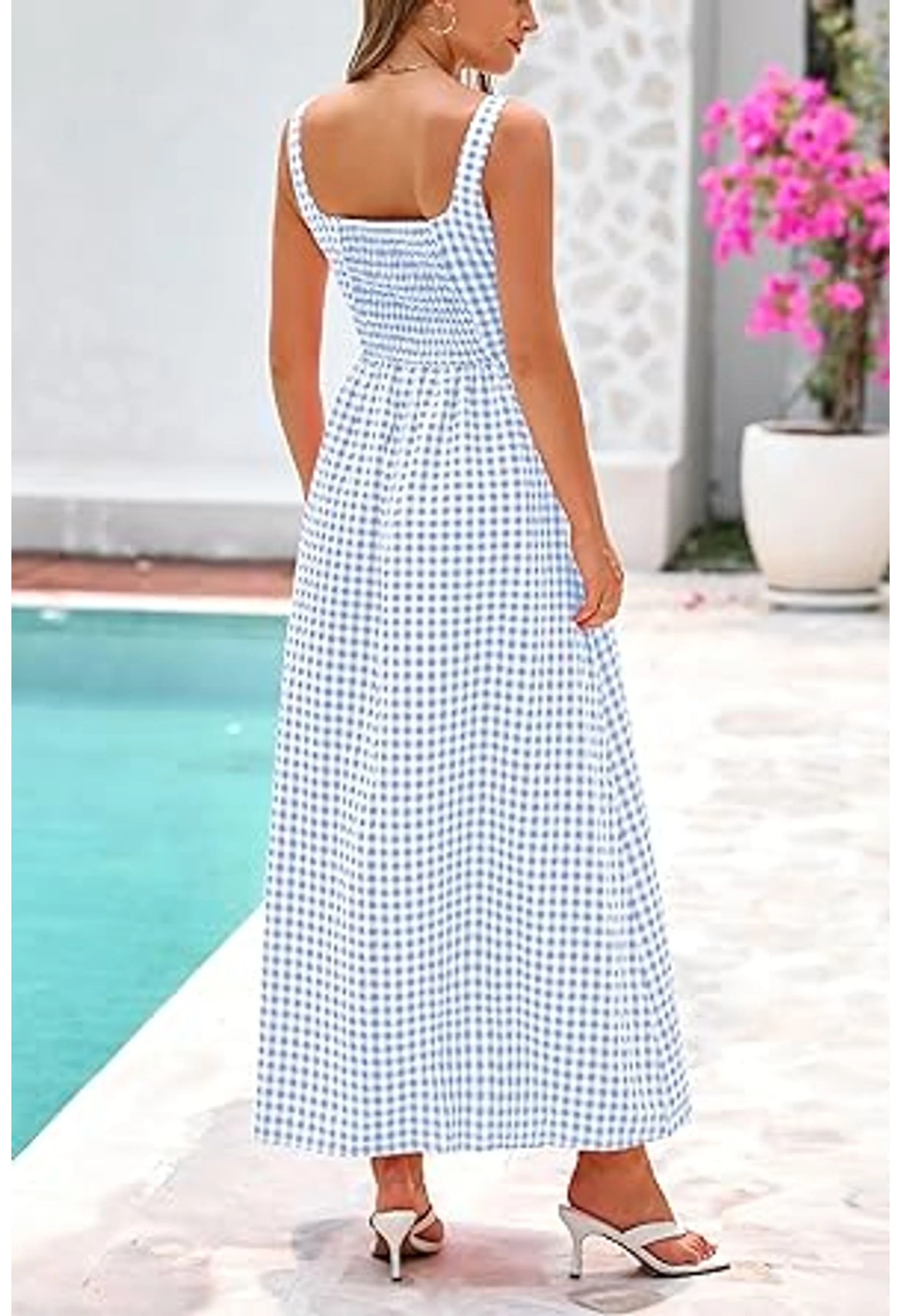 Women's Plaid Spaghetti Strap Flowy Maxi Dress - Image 3