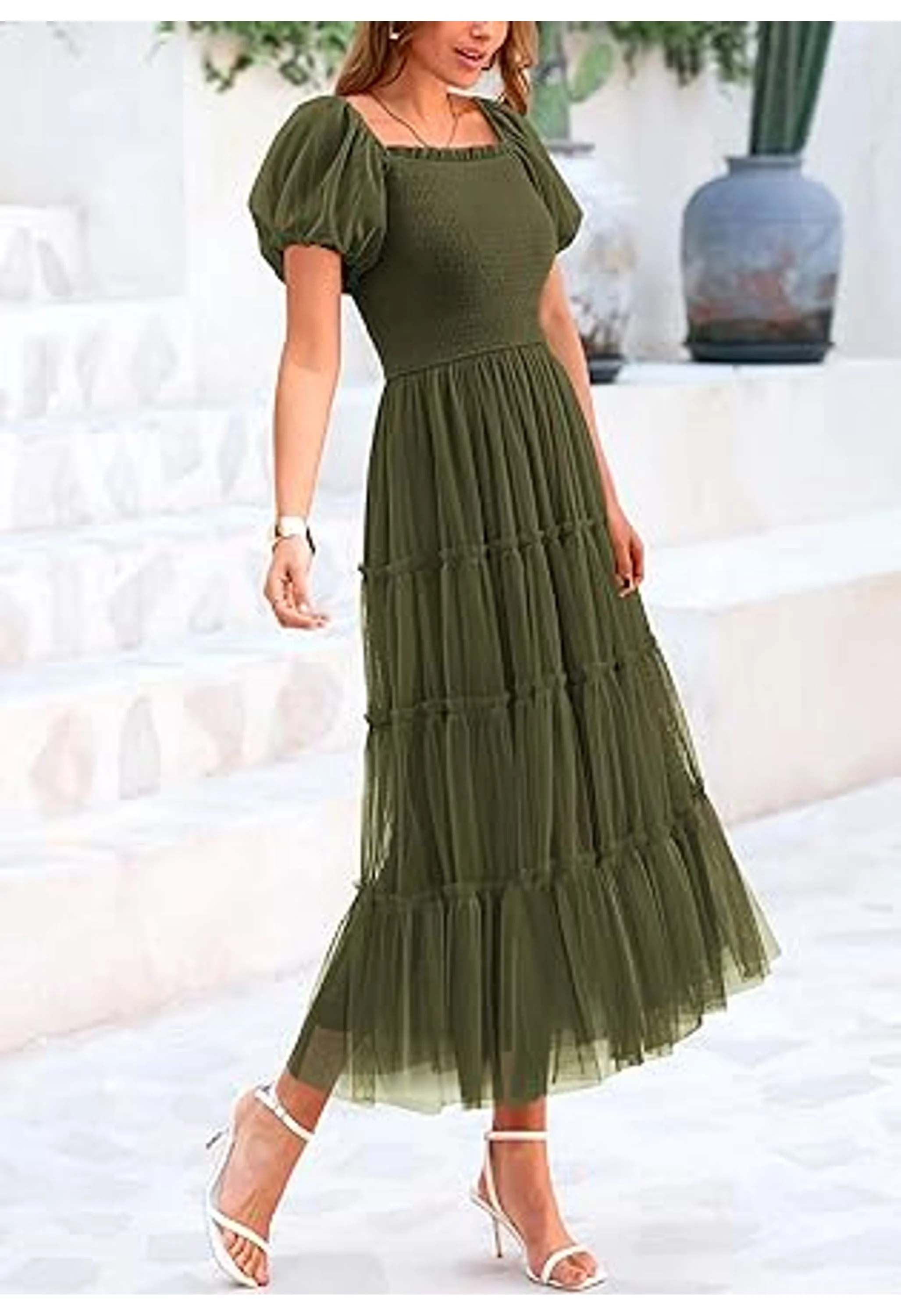 Women's Smocked Tulle Midi Party Dress - Image 2