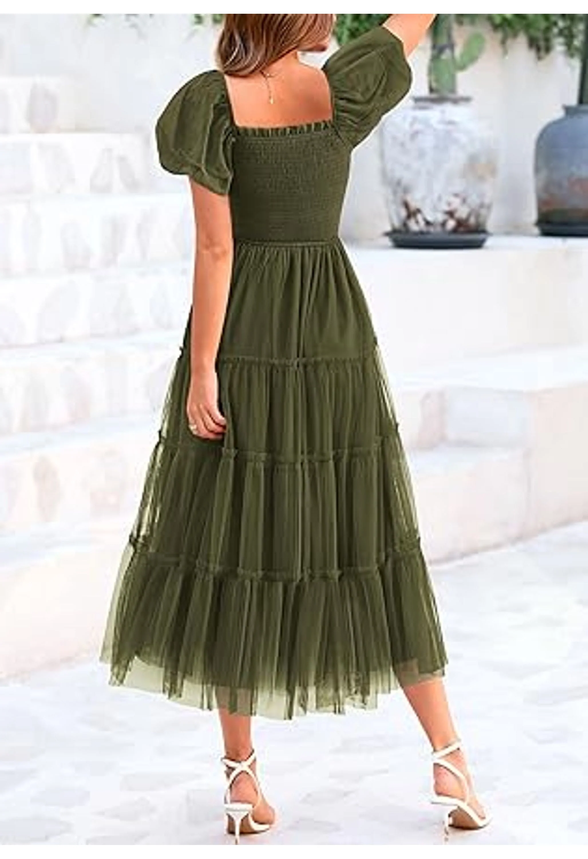 Women's Smocked Tulle Midi Party Dress - Image 3