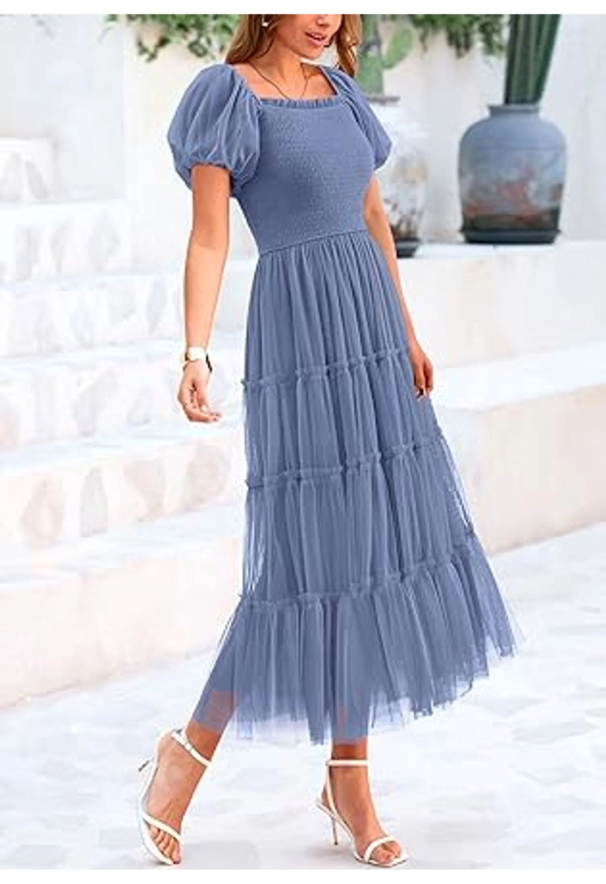 Women's Smocked Tulle Midi Party Dress - Image 2
