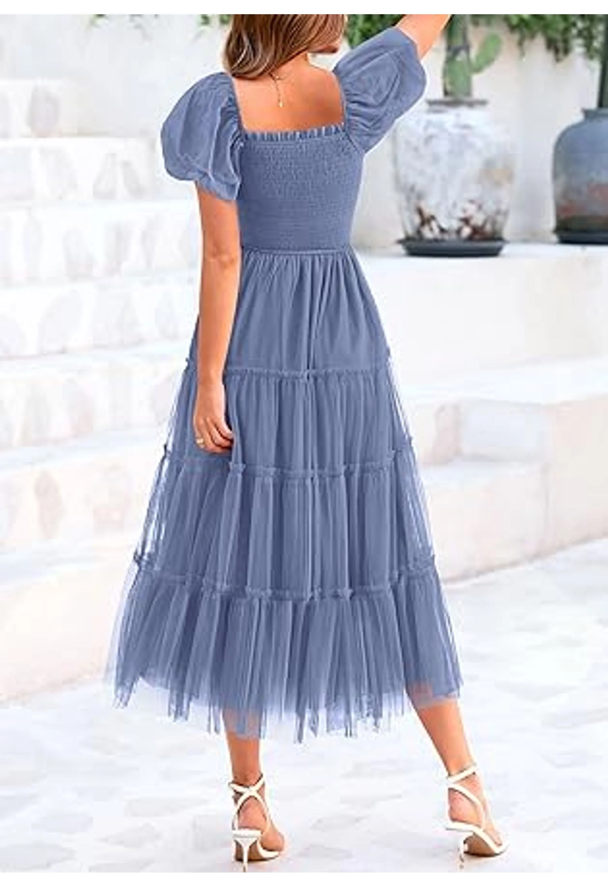 Women's Smocked Tulle Midi Party Dress - Image 3