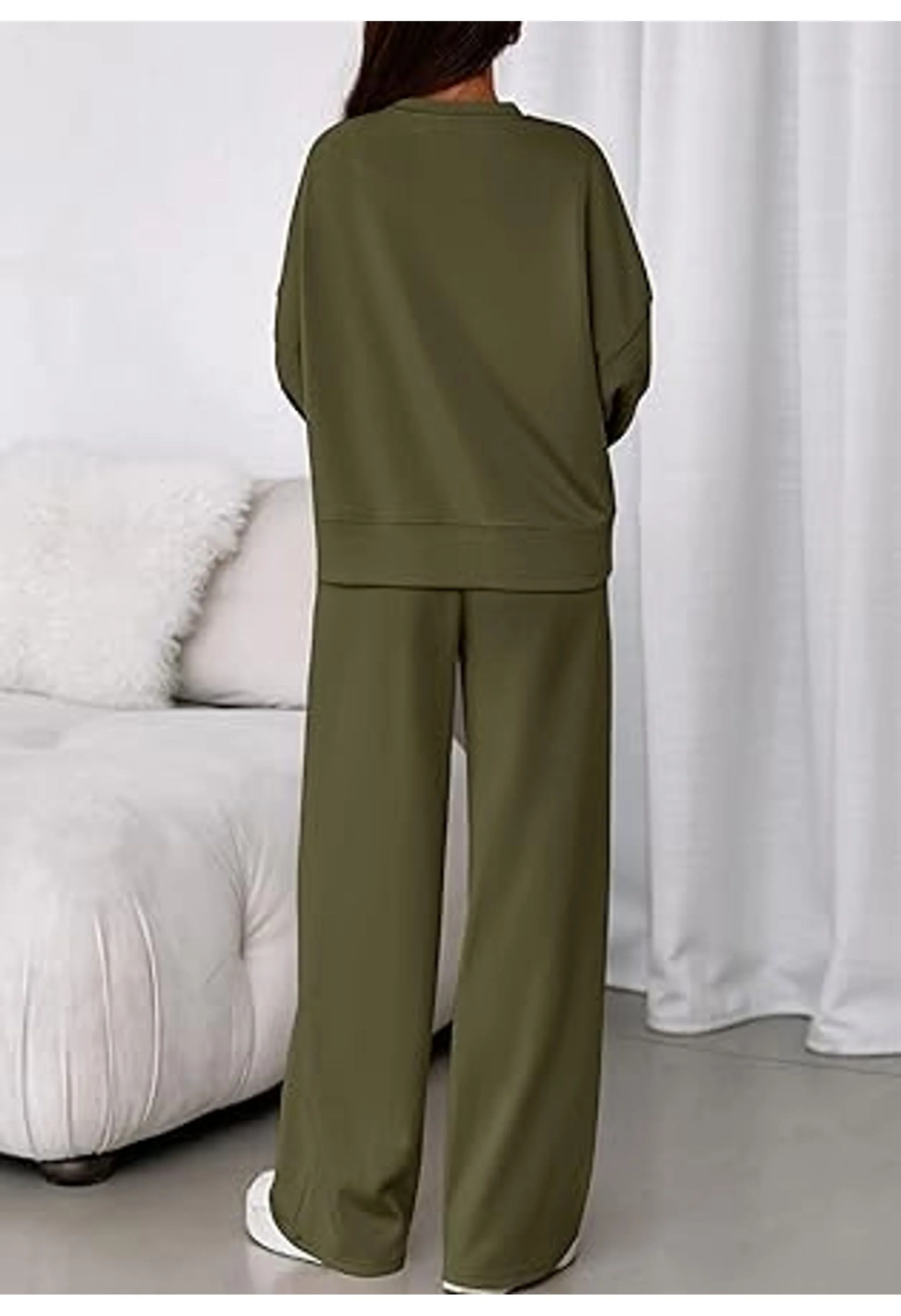 WomenTrendy Long Sleeve Sweatshirt Wide Leg Pants Loungewear Set - Image 3