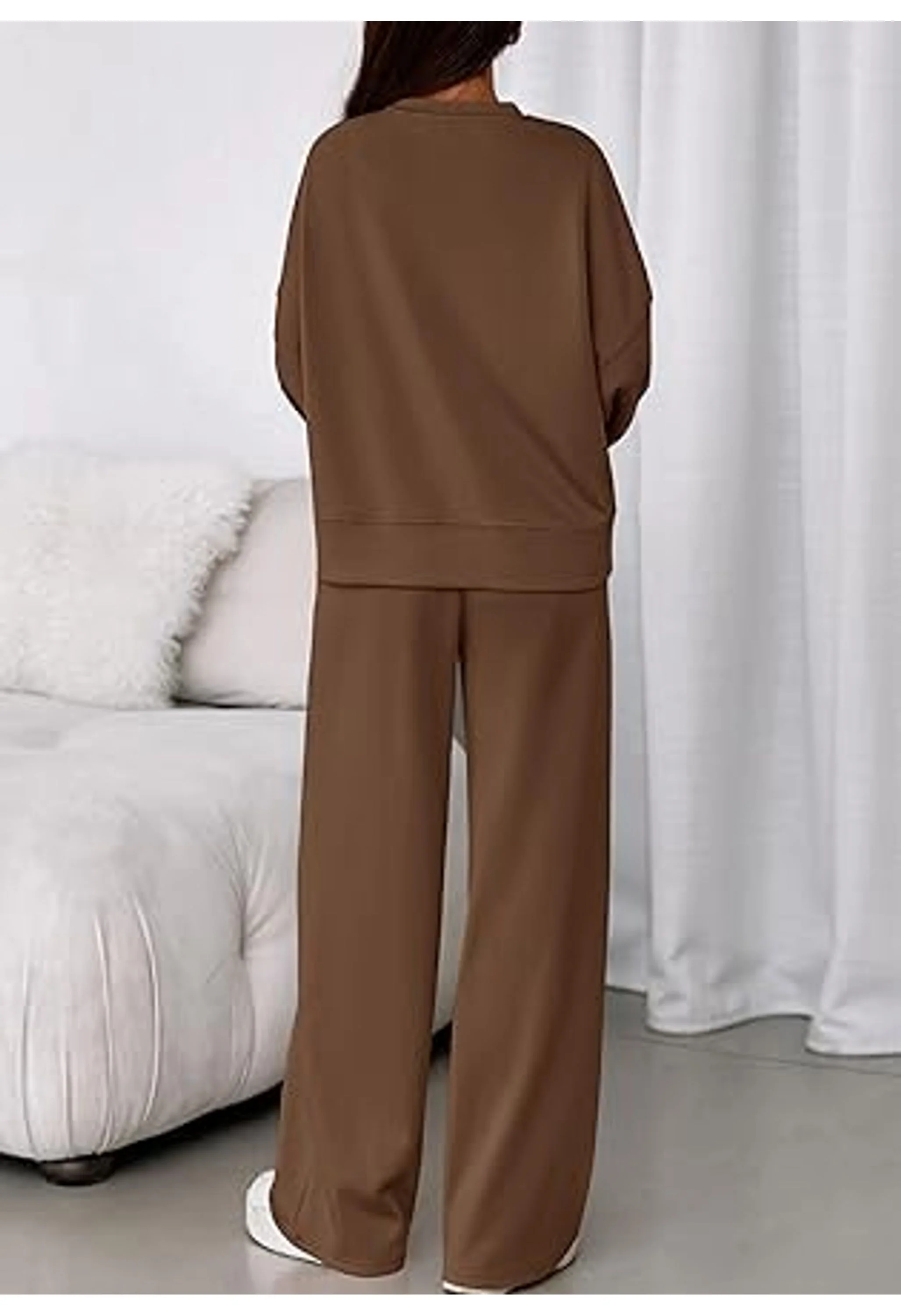 WomenTrendy Long Sleeve Sweatshirt Wide Leg Pants Loungewear Set - Image 3