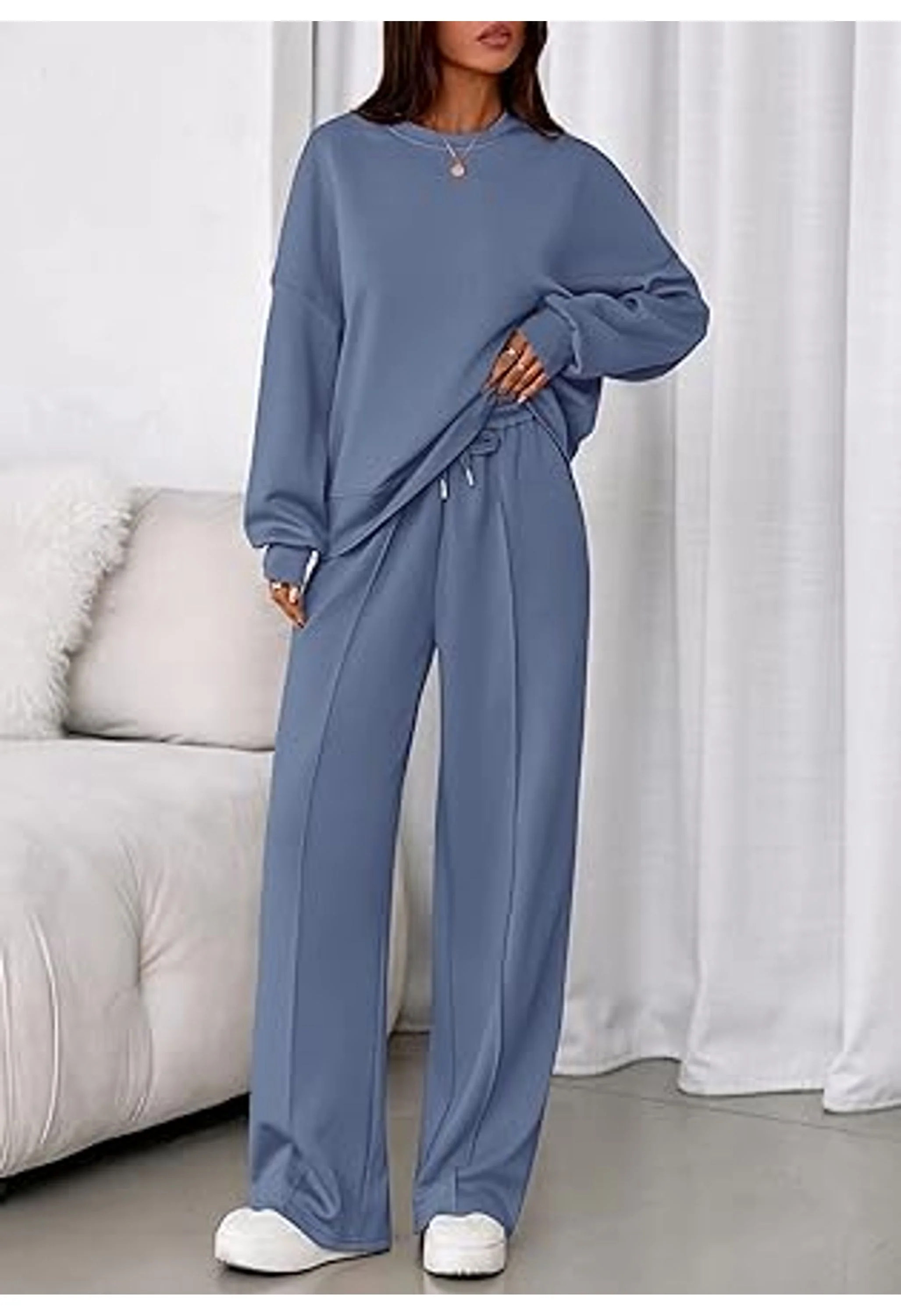 WomenTrendy Long Sleeve Sweatshirt Wide Leg Pants Loungewear Set - Image 2