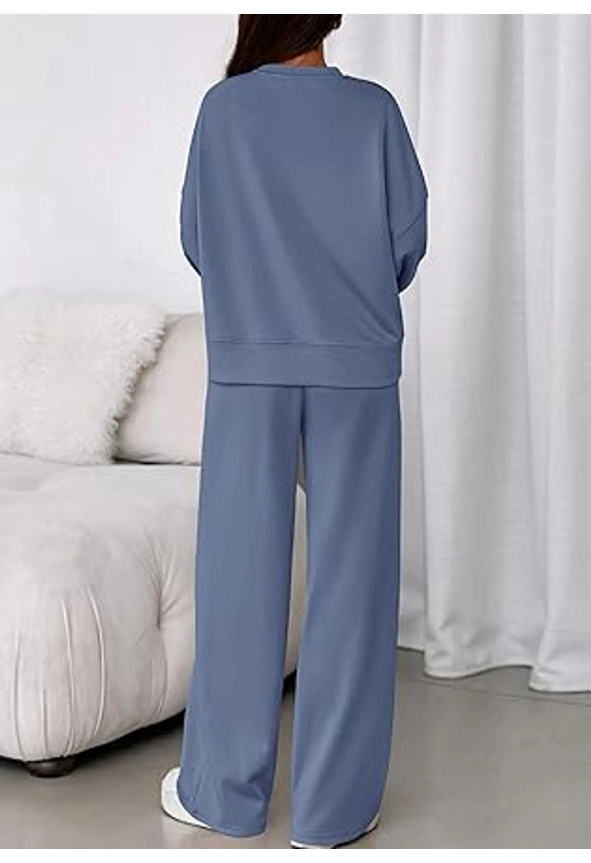 WomenTrendy Long Sleeve Sweatshirt Wide Leg Pants Loungewear Set - Image 3