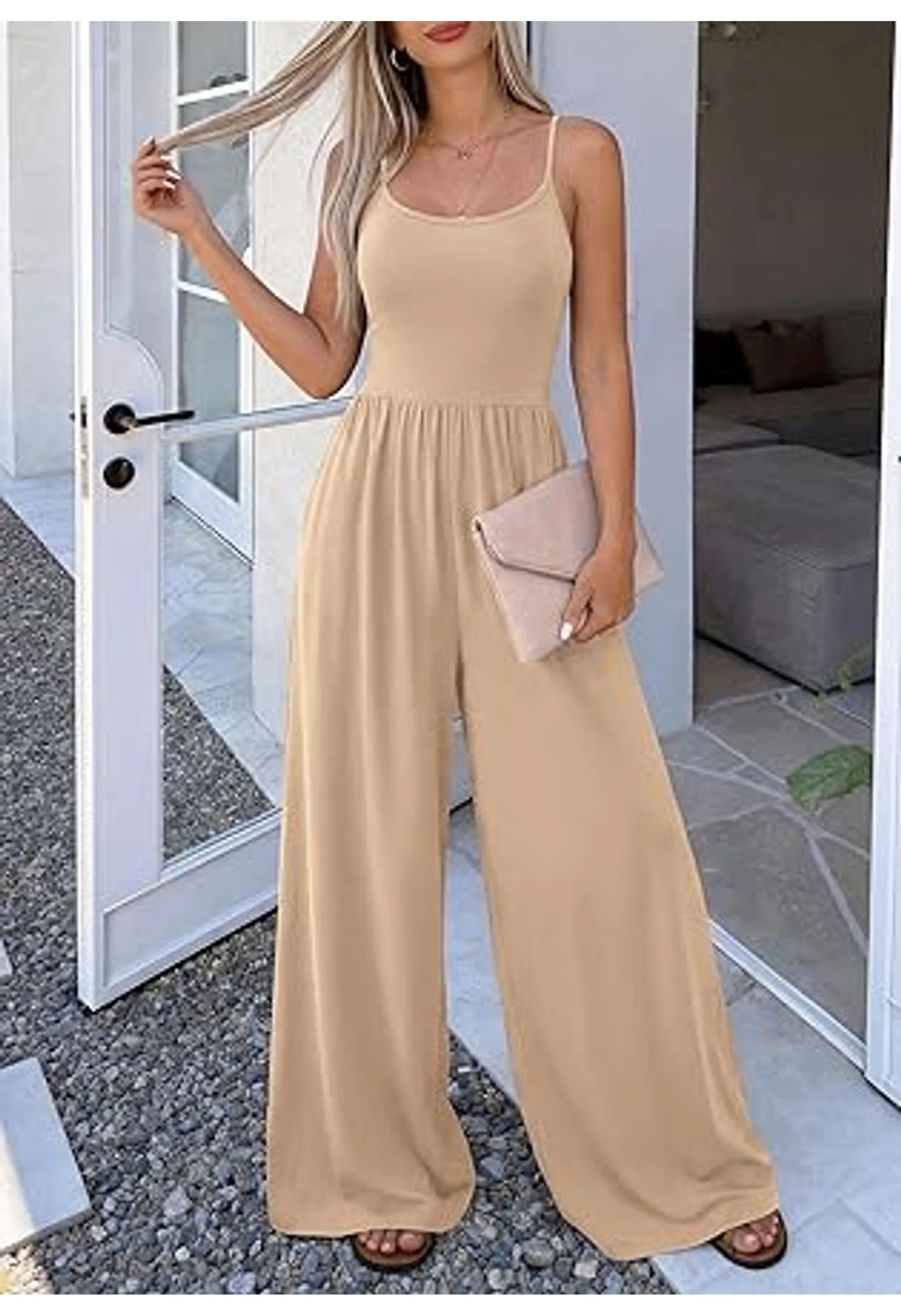 Women Summer jumpsuits Sleeveless Strap Wide Leg Outfits - Image 2