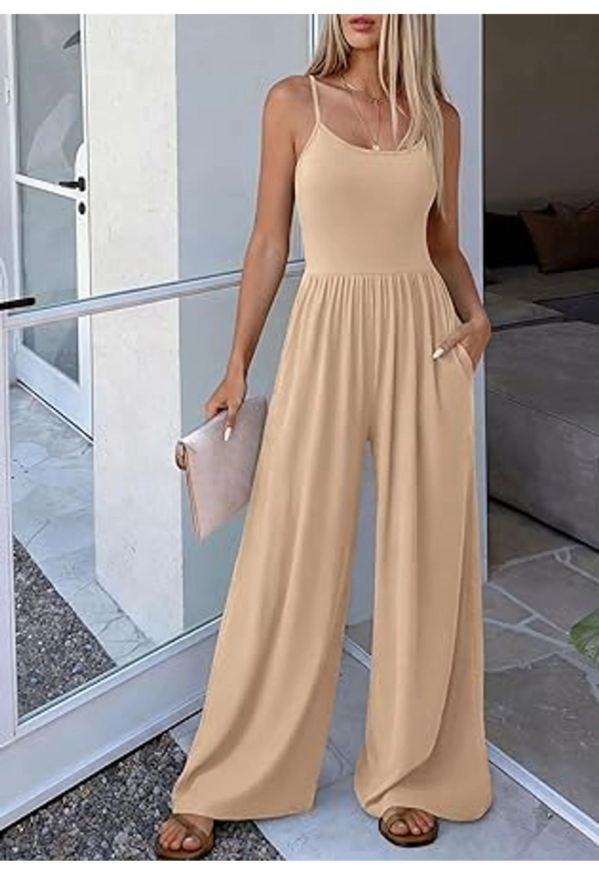 Women Summer jumpsuits Sleeveless Strap Wide Leg Outfits - Image 3