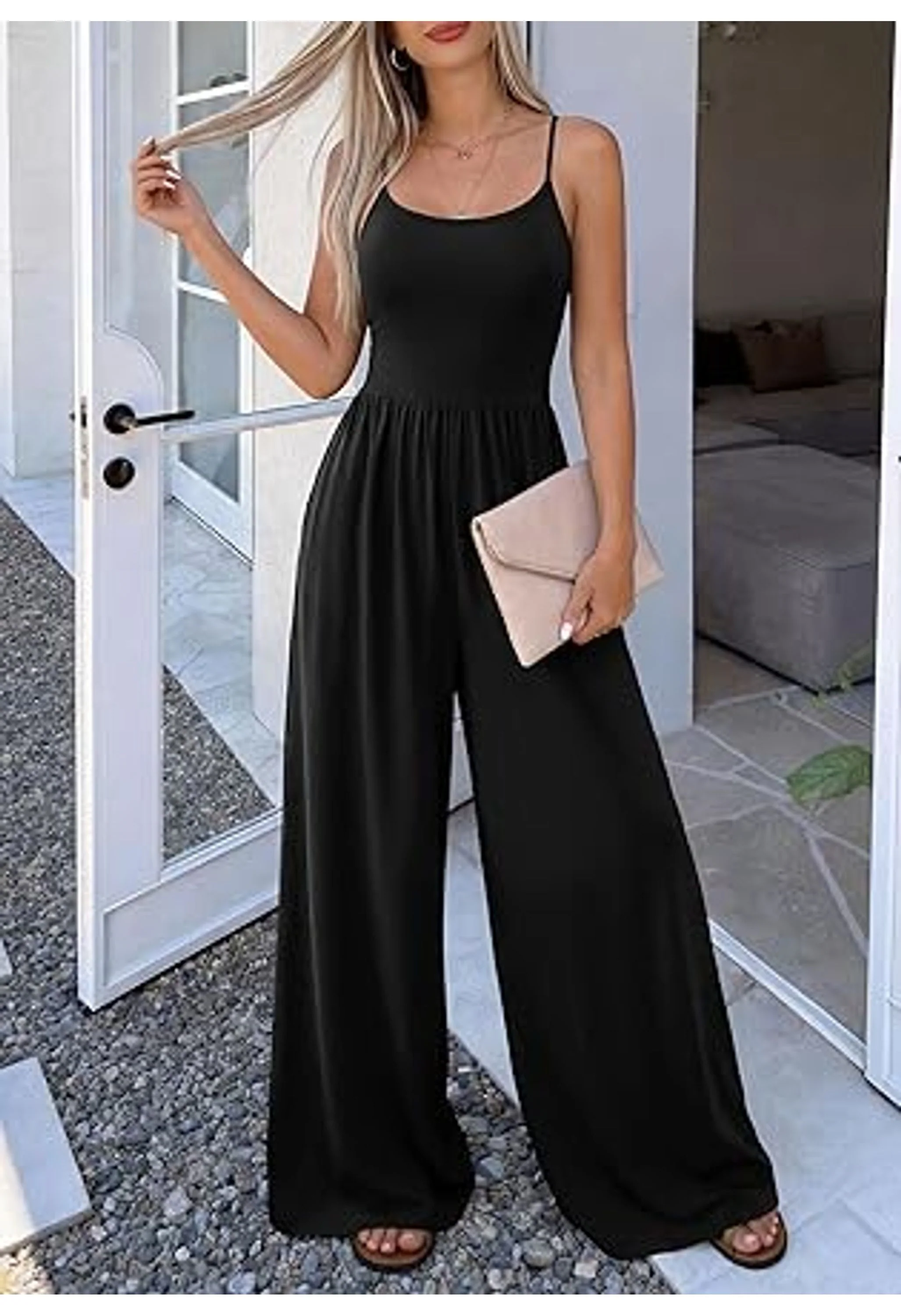 Women Summer jumpsuits Sleeveless Strap Wide Leg Outfits - Image 2