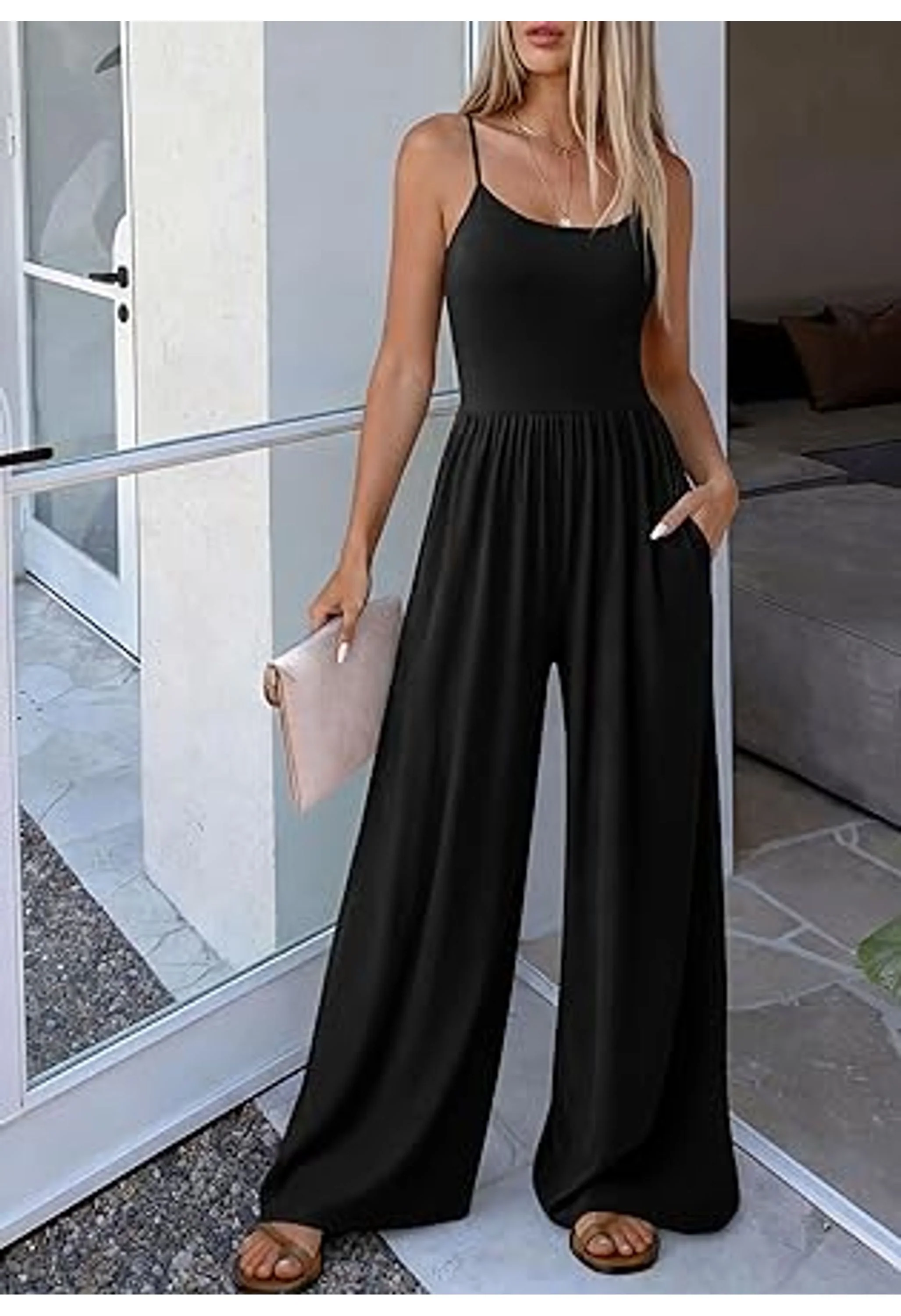 Women Summer jumpsuits Sleeveless Strap Wide Leg Outfits - Image 3