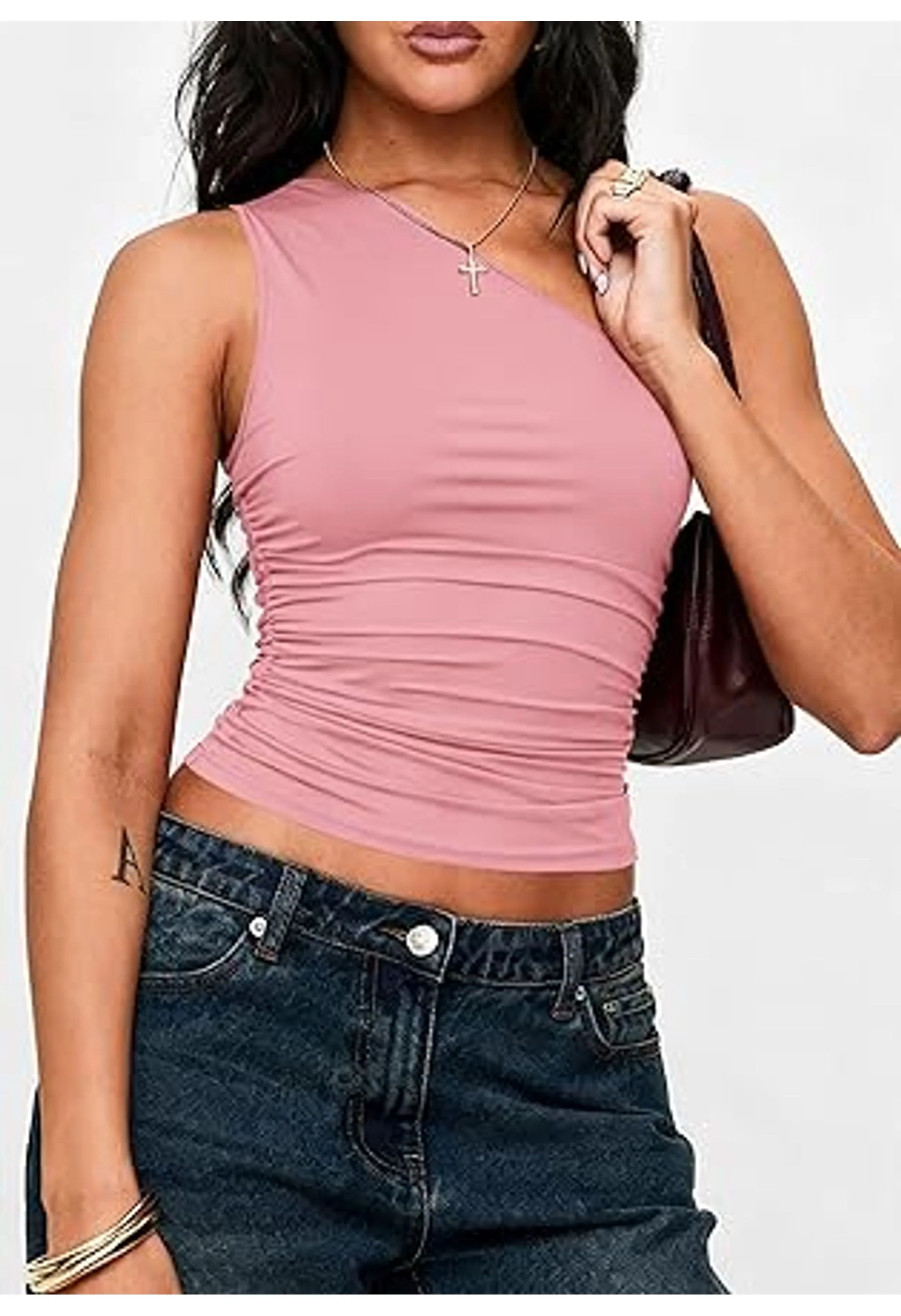 Women's One Shoulder Ruched Crop Top - Image 3