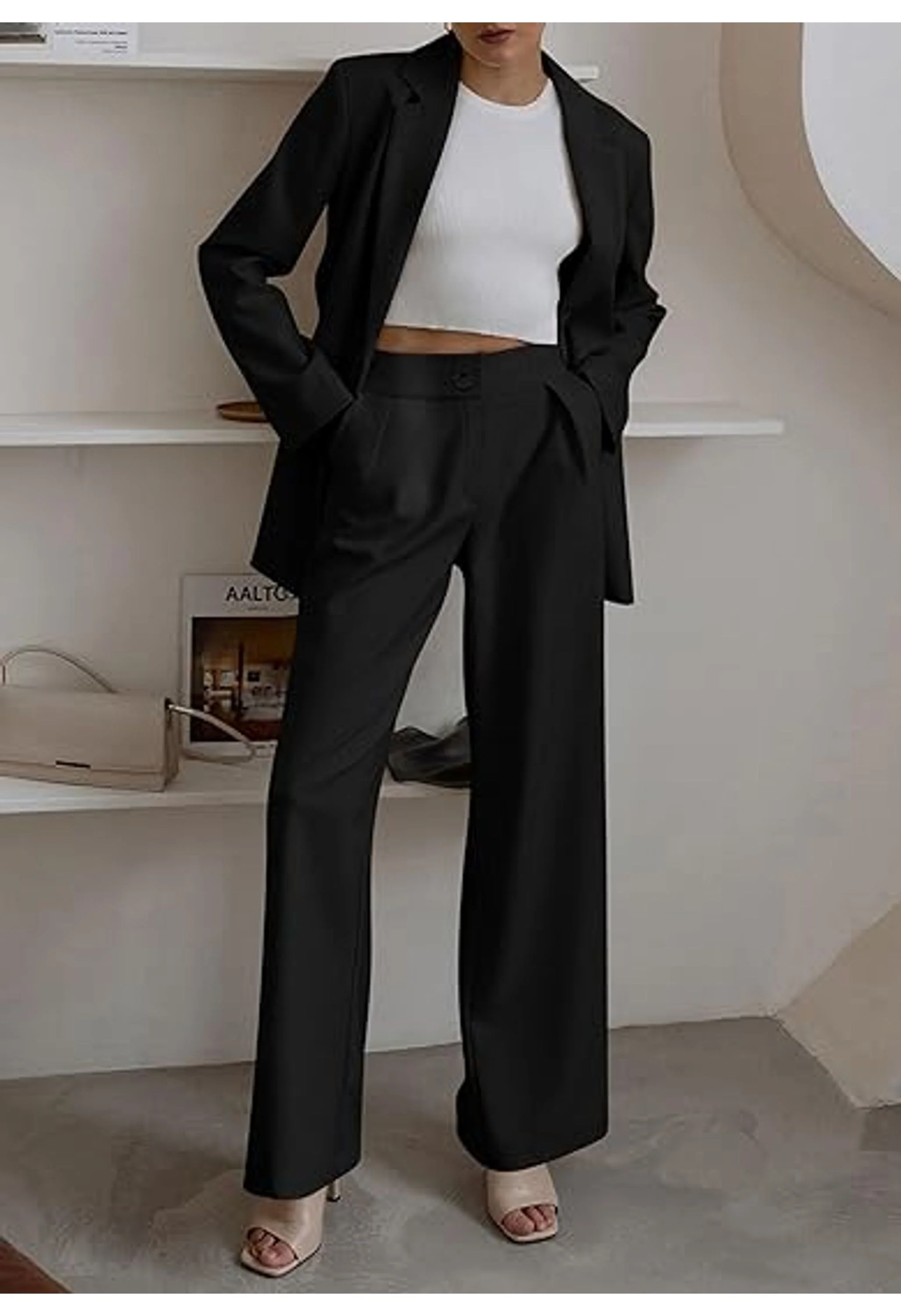 Women's Outfits Dressy Blazer Jacket and Wide Leg Pants Suit Sets - Image 2
