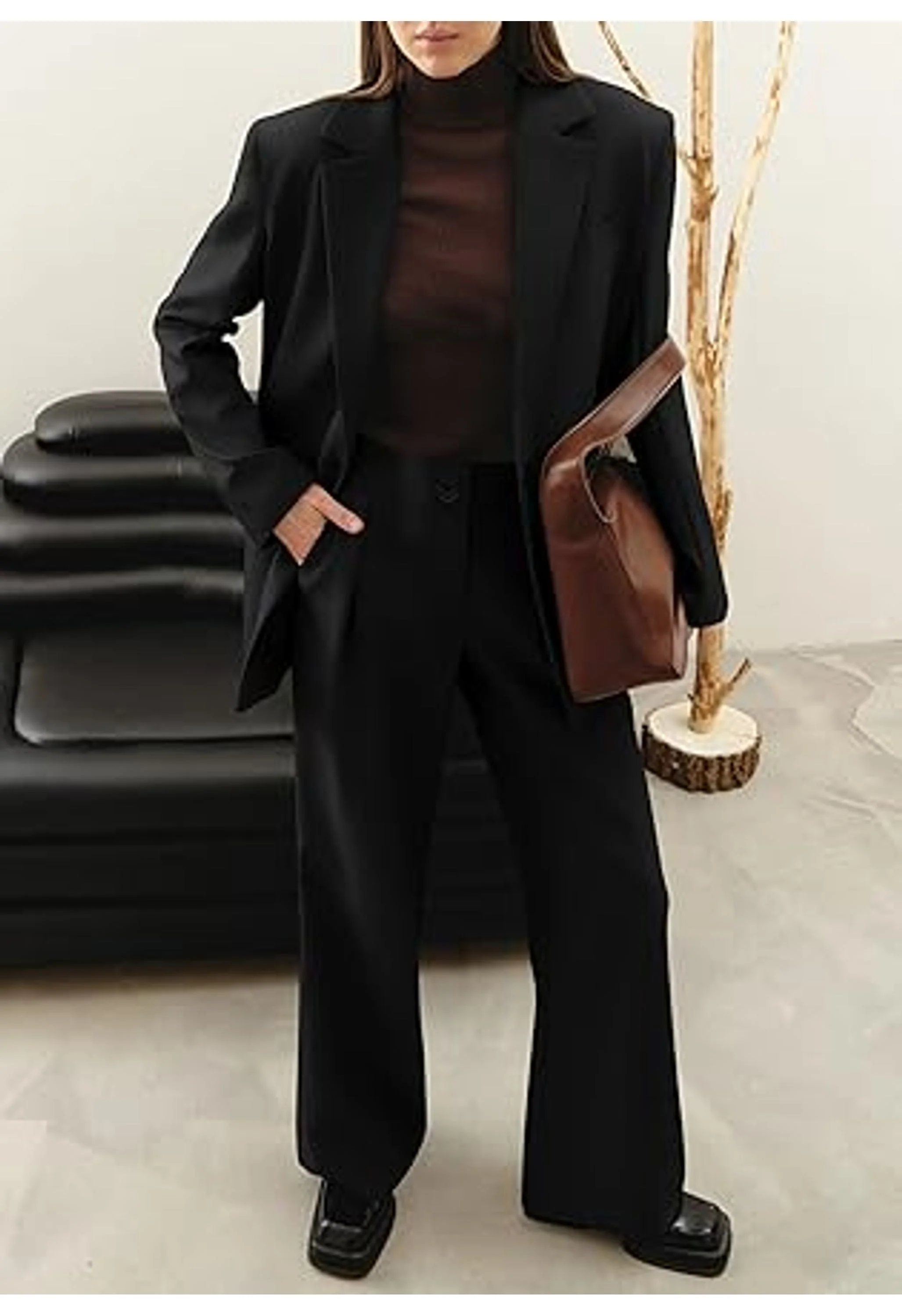 Women's Outfits Dressy Blazer Jacket and Wide Leg Pants Suit Sets - Image 3