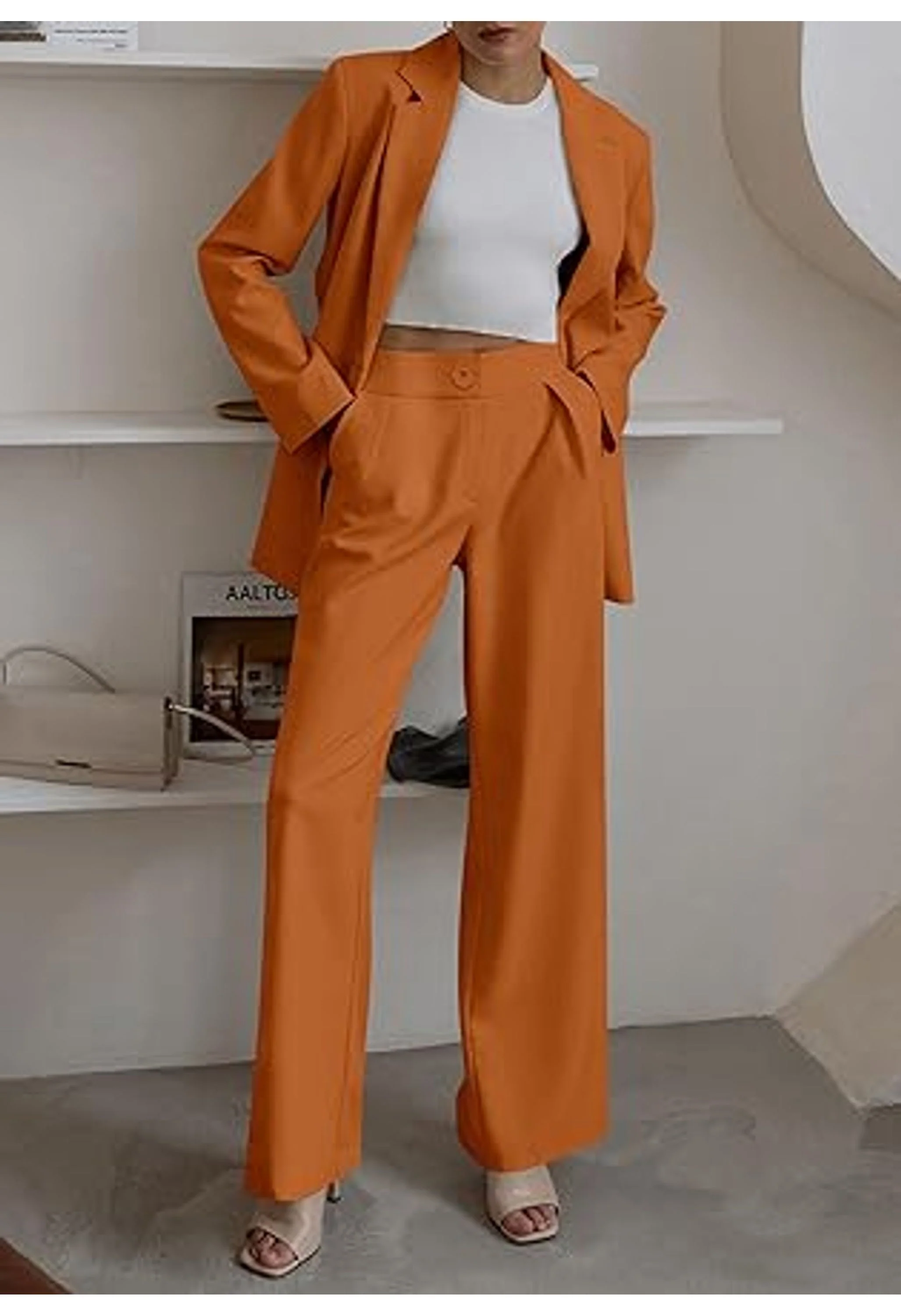 Women's Outfits Dressy Blazer Jacket and Wide Leg Pants Suit Sets - Image 2