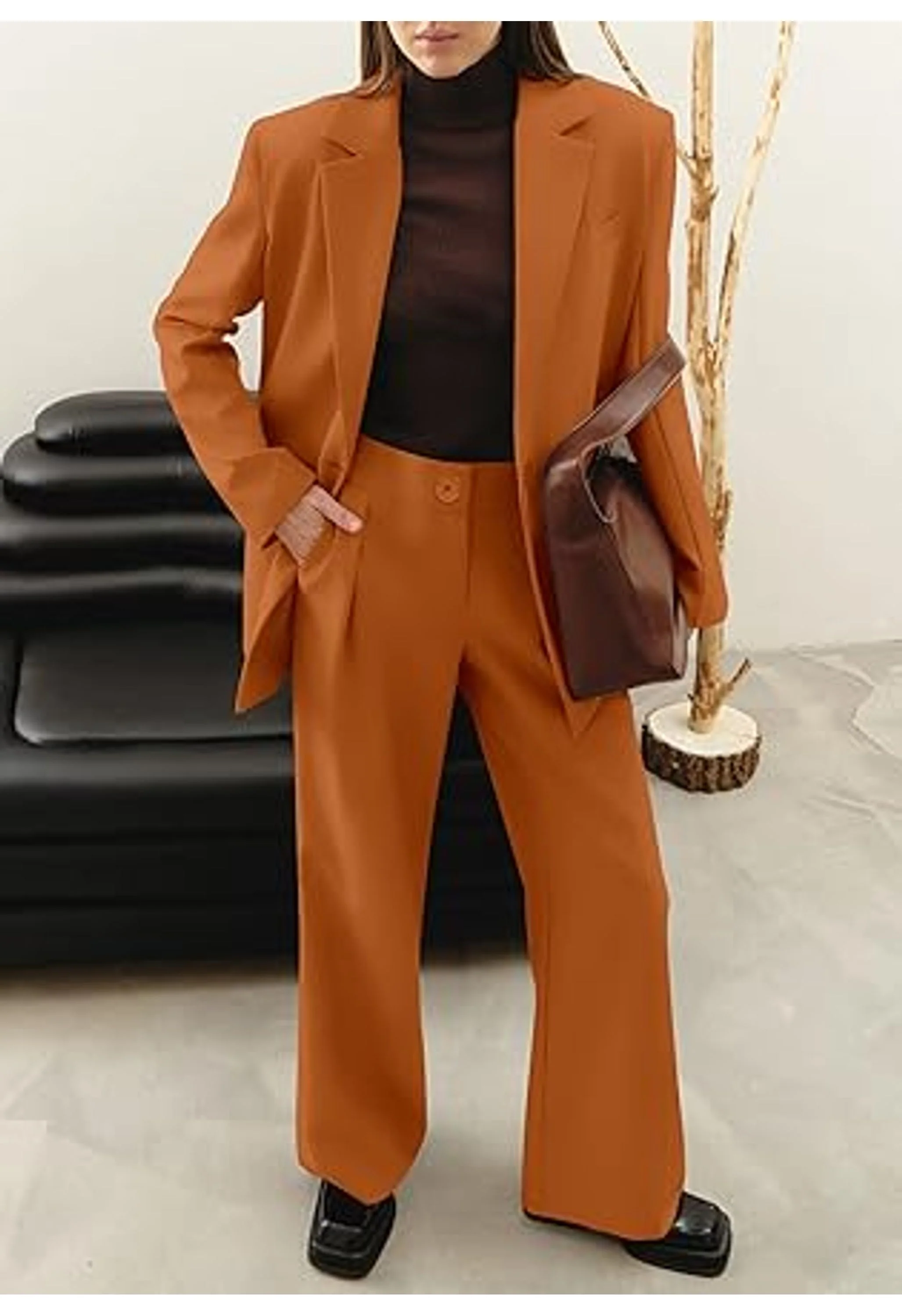 Women's Outfits Dressy Blazer Jacket and Wide Leg Pants Suit Sets - Image 3