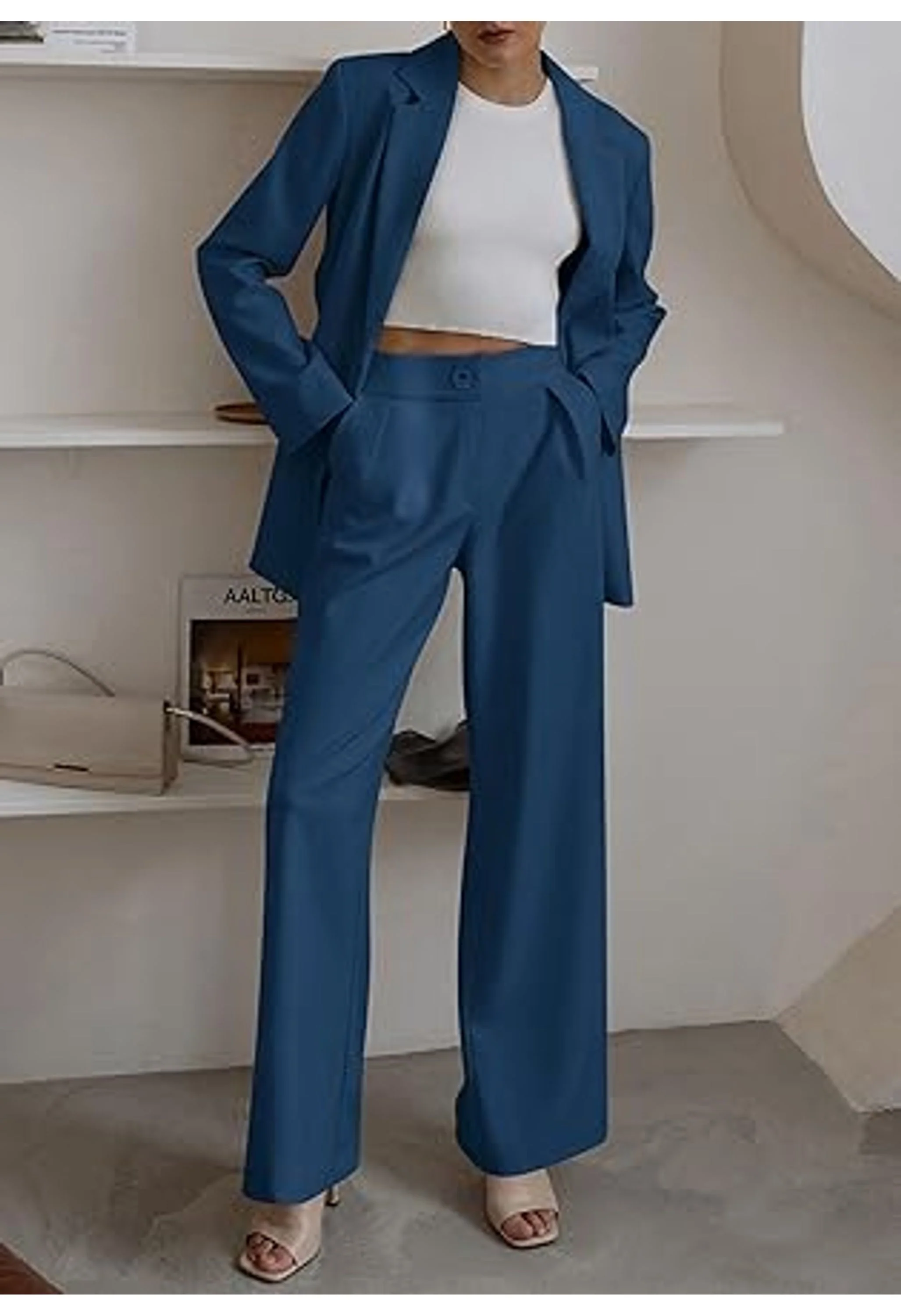 Women's Outfits Dressy Blazer Jacket and Wide Leg Pants Suit Sets - Image 2