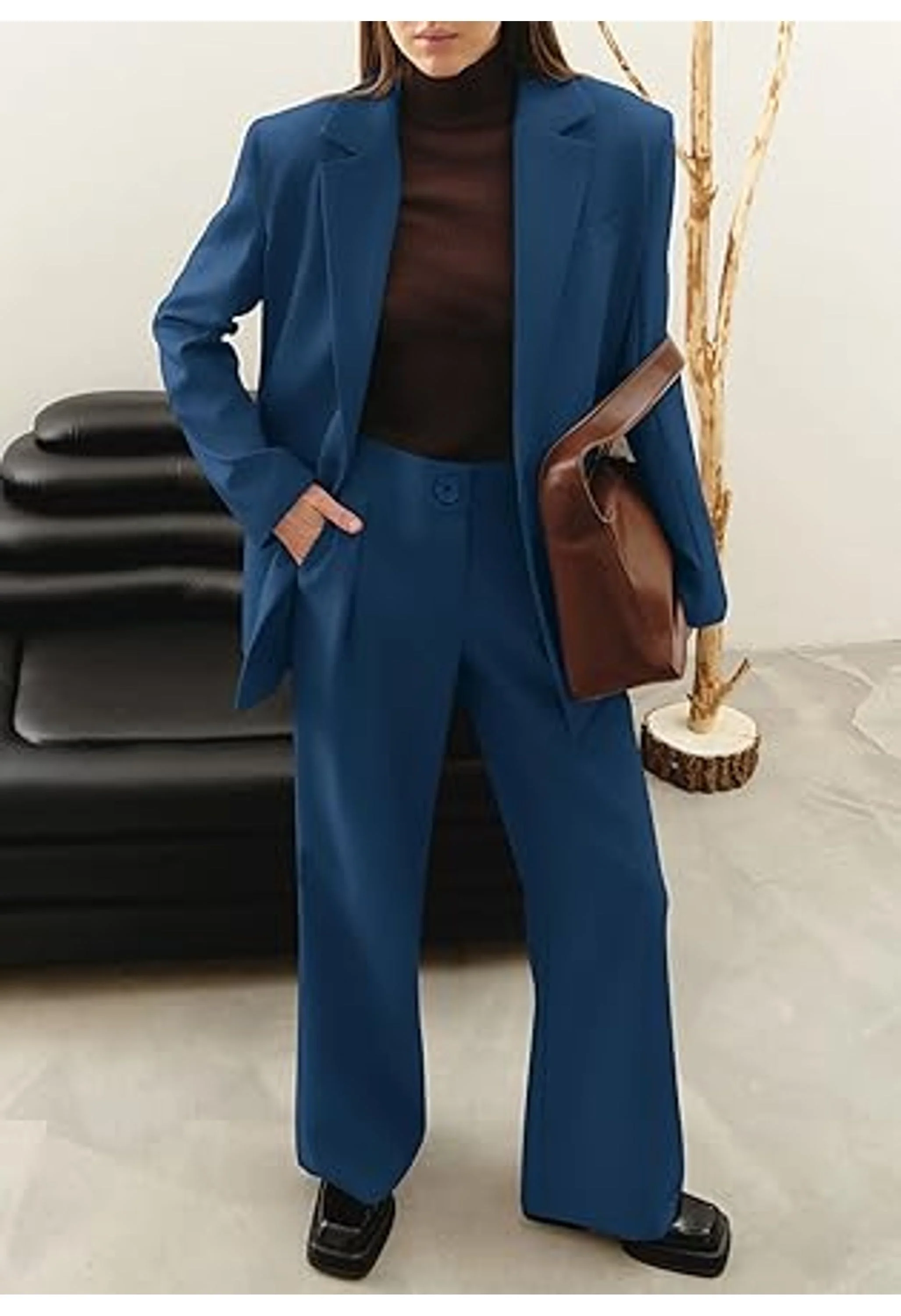 Women's Outfits Dressy Blazer Jacket and Wide Leg Pants Suit Sets - Image 3