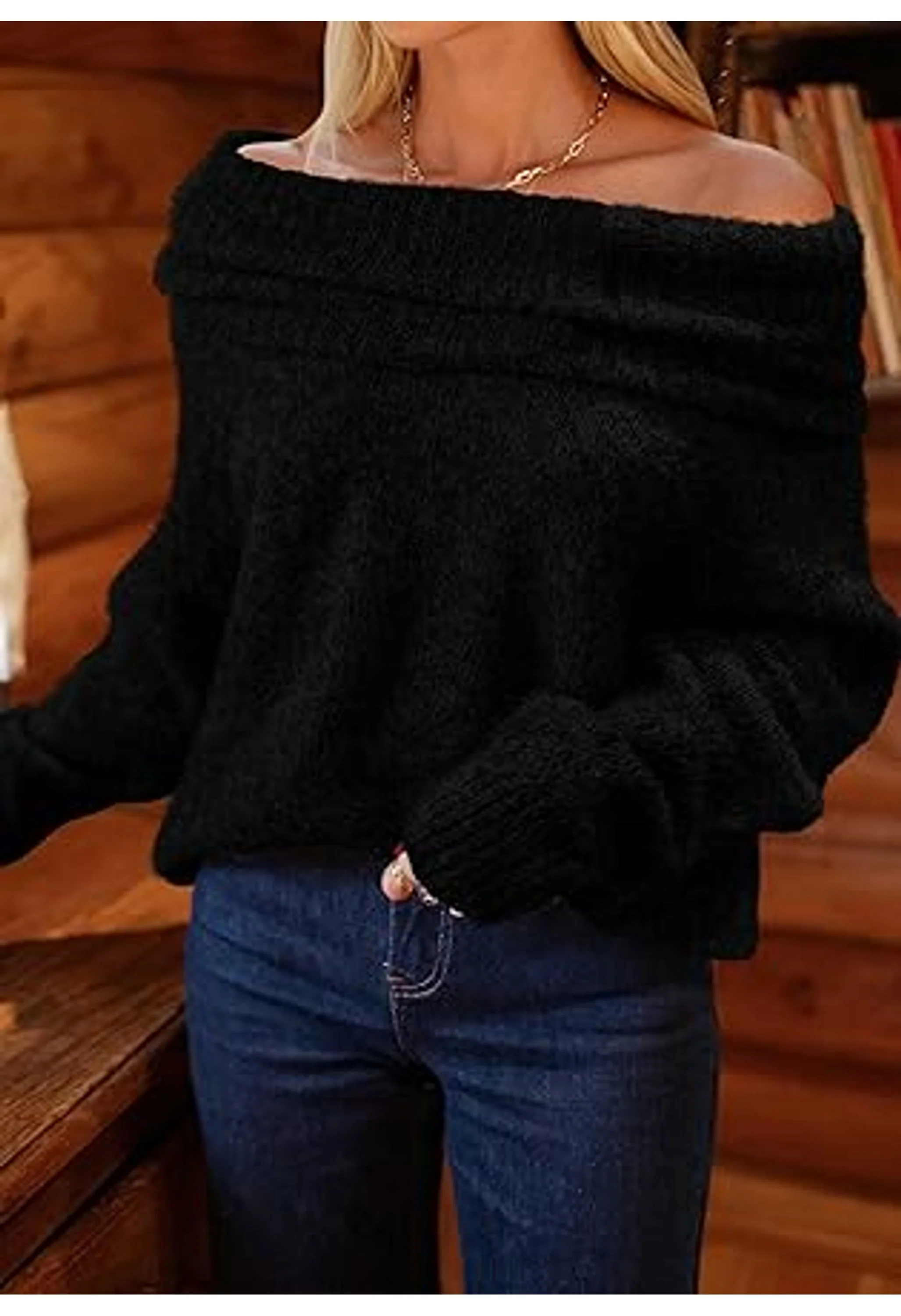 Women's Off The Shoulder Sweater - Image 3