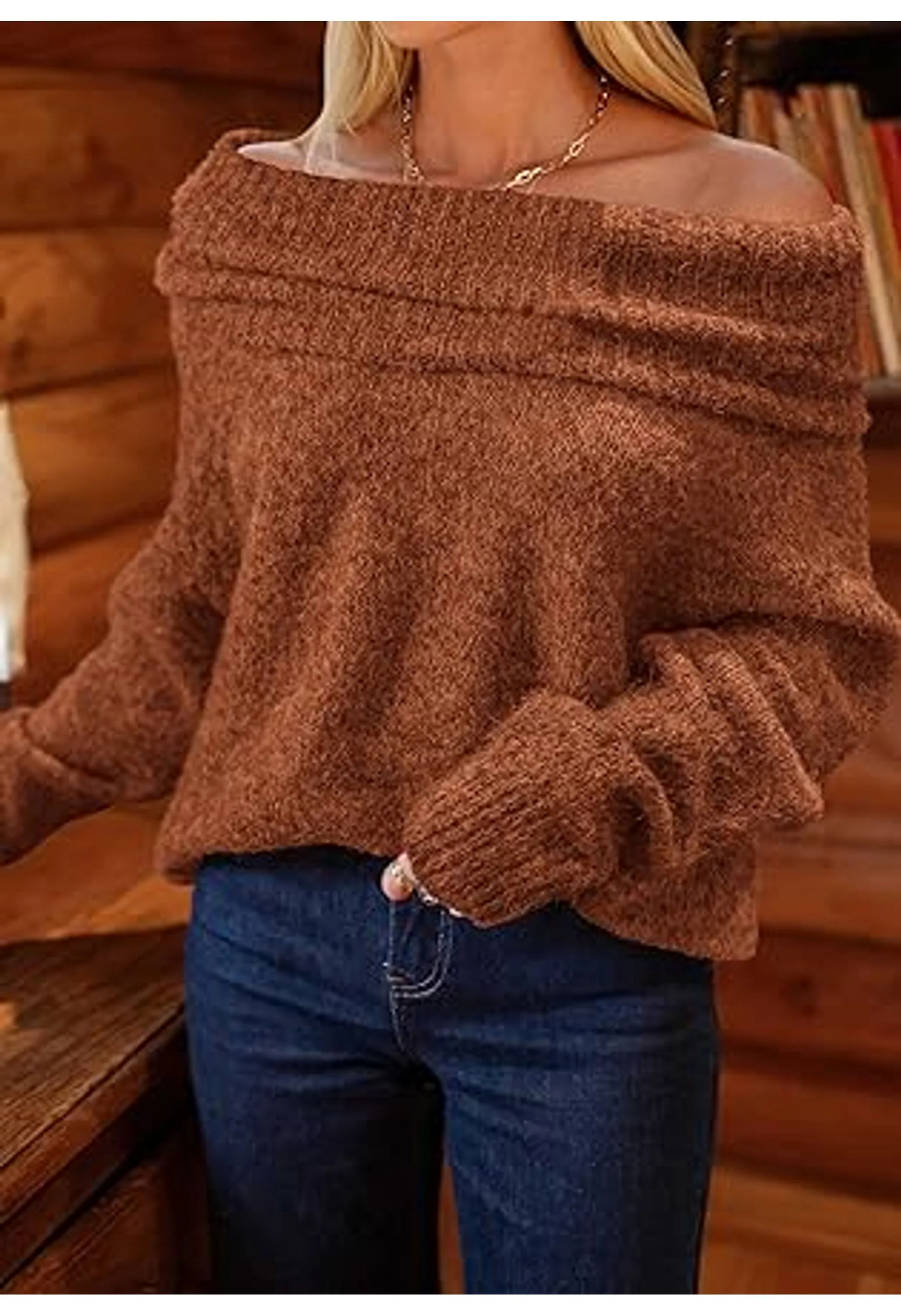 Women's Off The Shoulder Sweater - Image 3