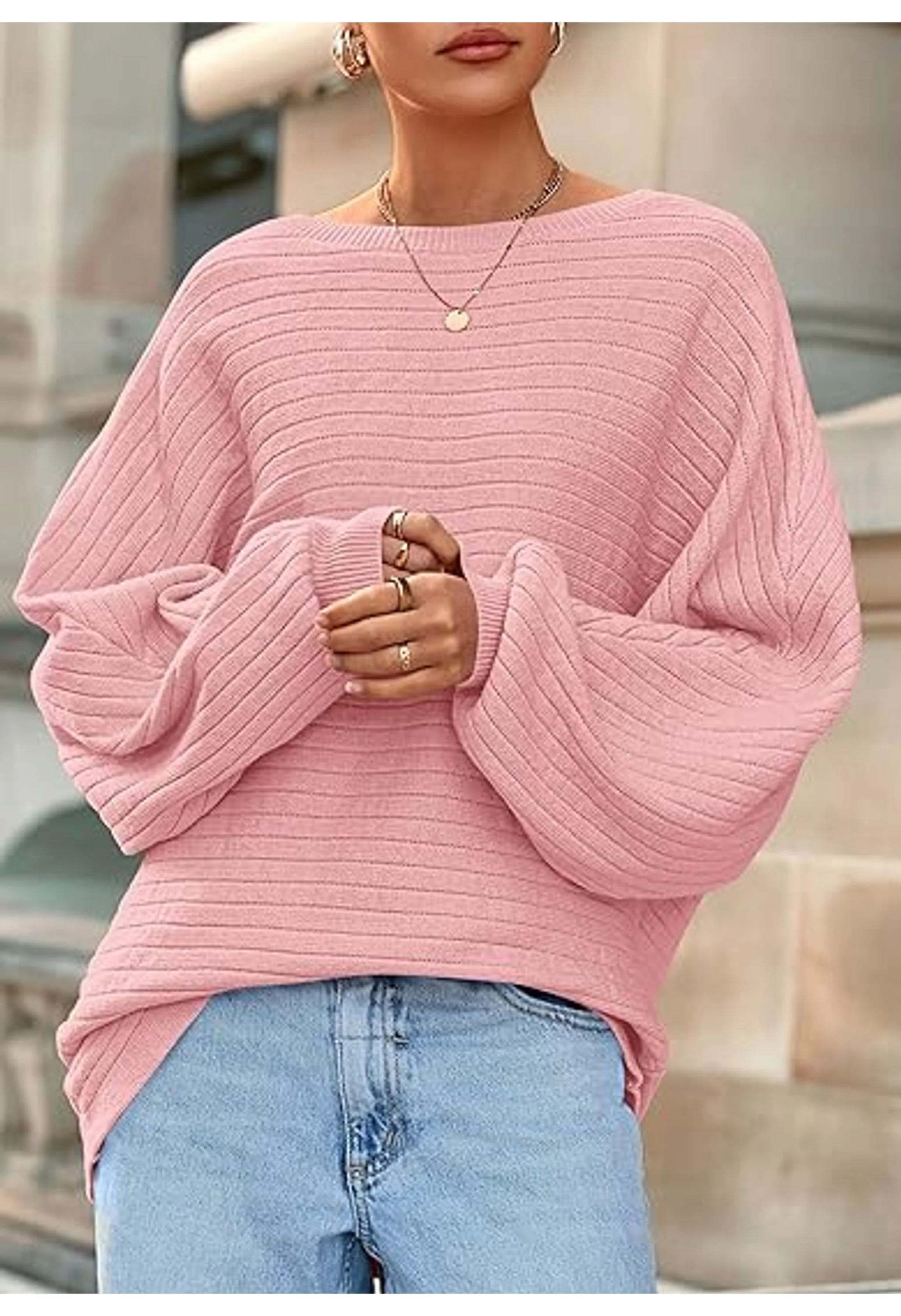 Women's Oversized Ribbed Knit Tops - Image 2