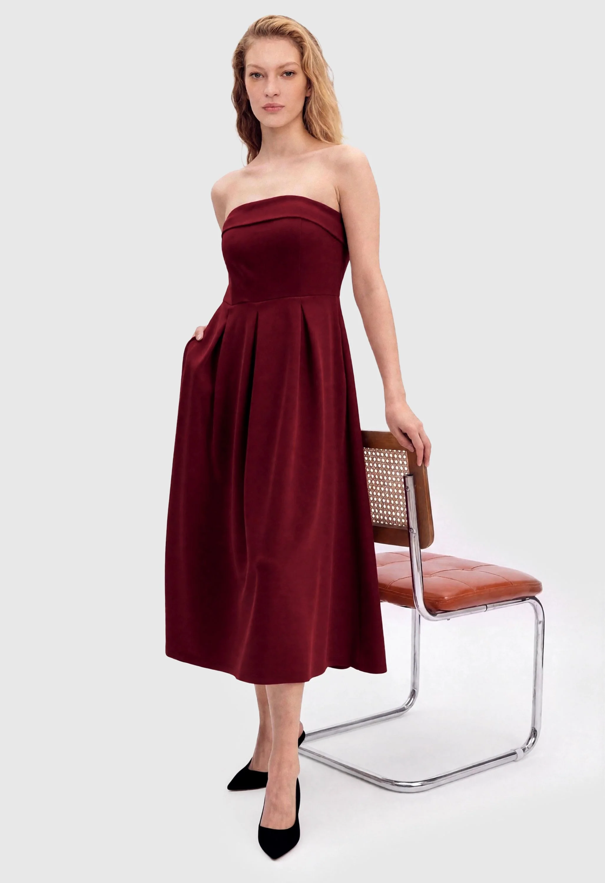 Women Summer Formal Elegant Strapless Midi Dress - Image 2