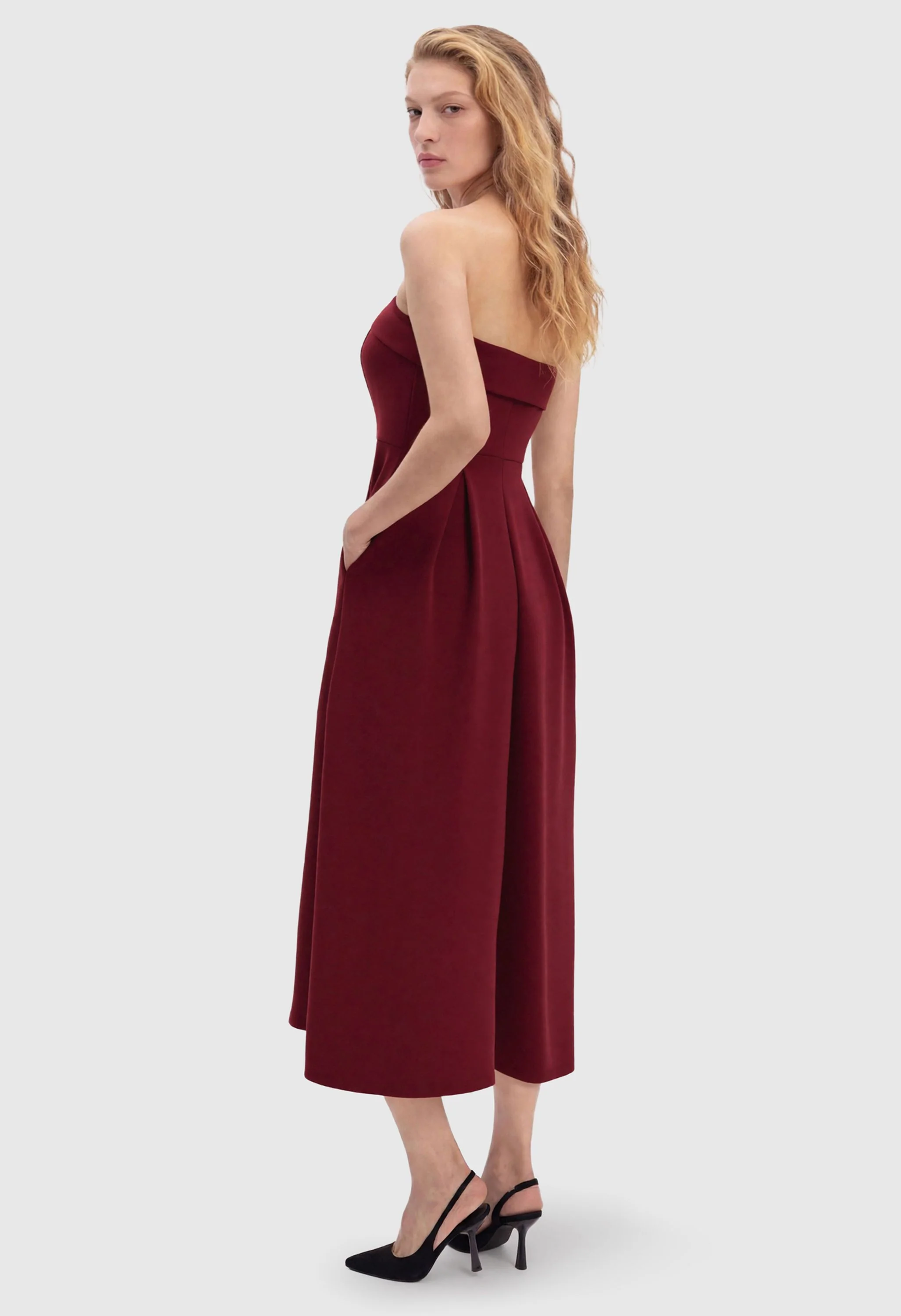 Women Summer Formal Elegant Strapless Midi Dress - Image 3