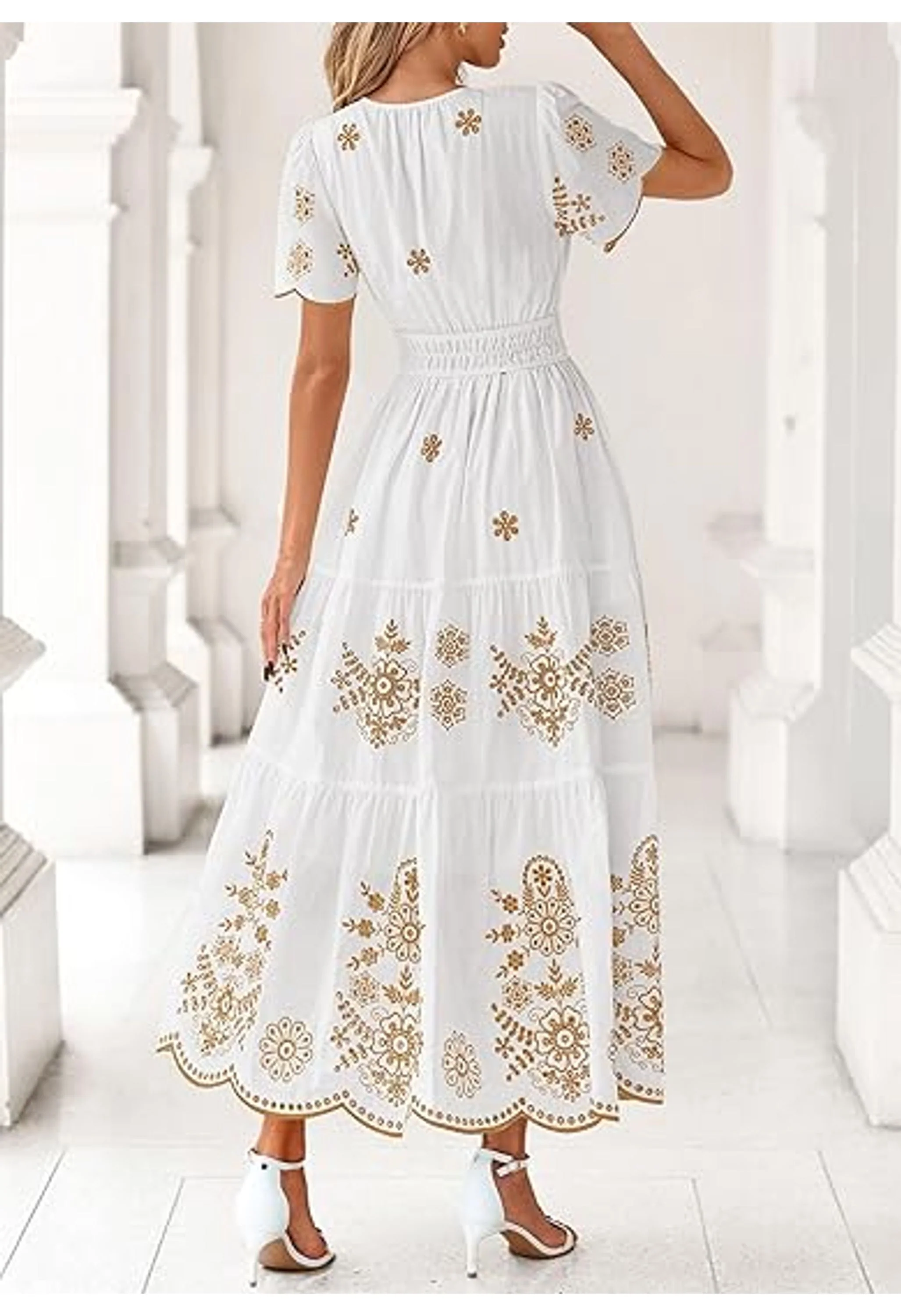 Women Summer Floral Short Sleeve V Neck Dress - Image 2