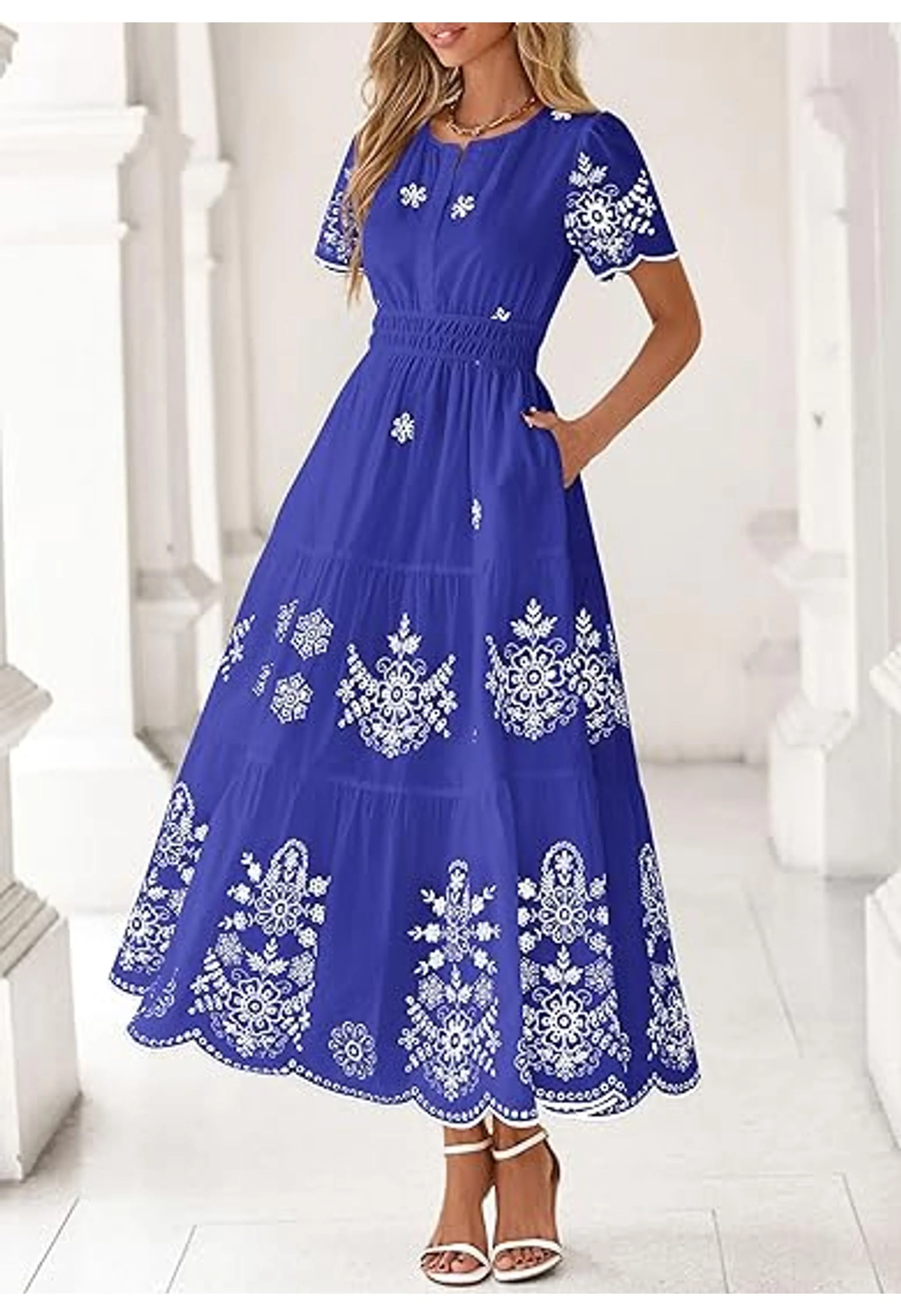 Women Summer Floral Short Sleeve V Neck Dress - Image 2