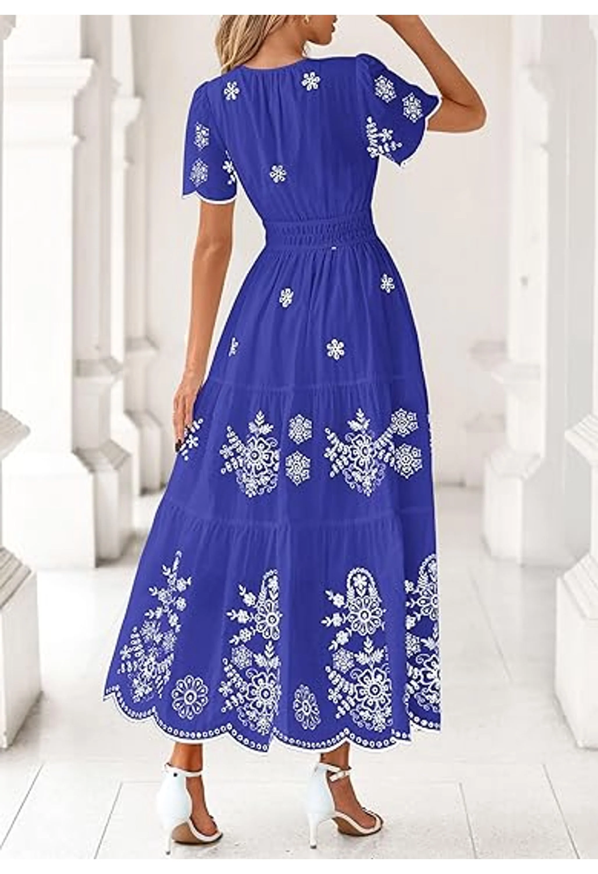 Women Summer Floral Short Sleeve V Neck Dress - Image 3