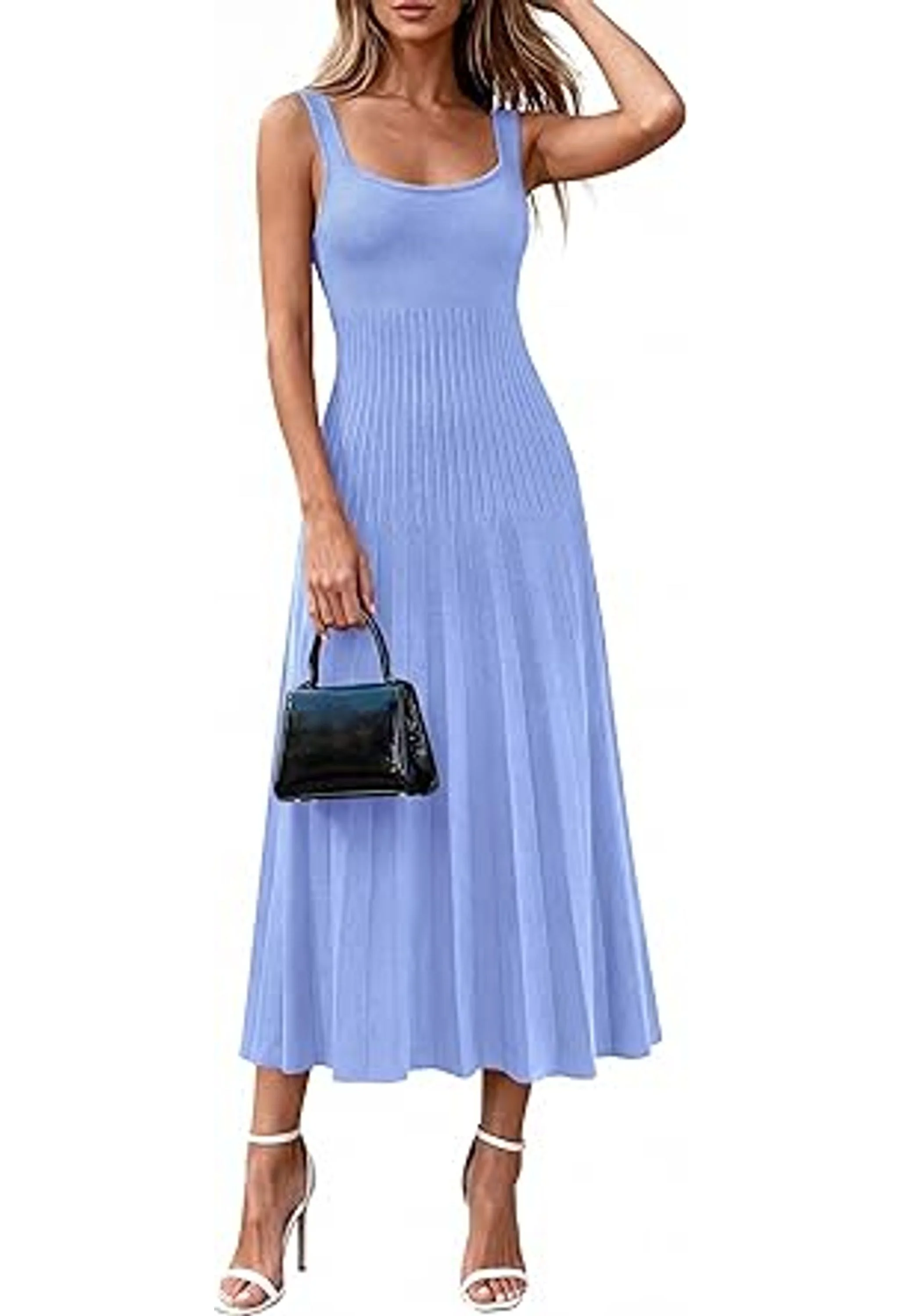 Women Summer Sleeveless Square Neck Midi Dress - Image 3