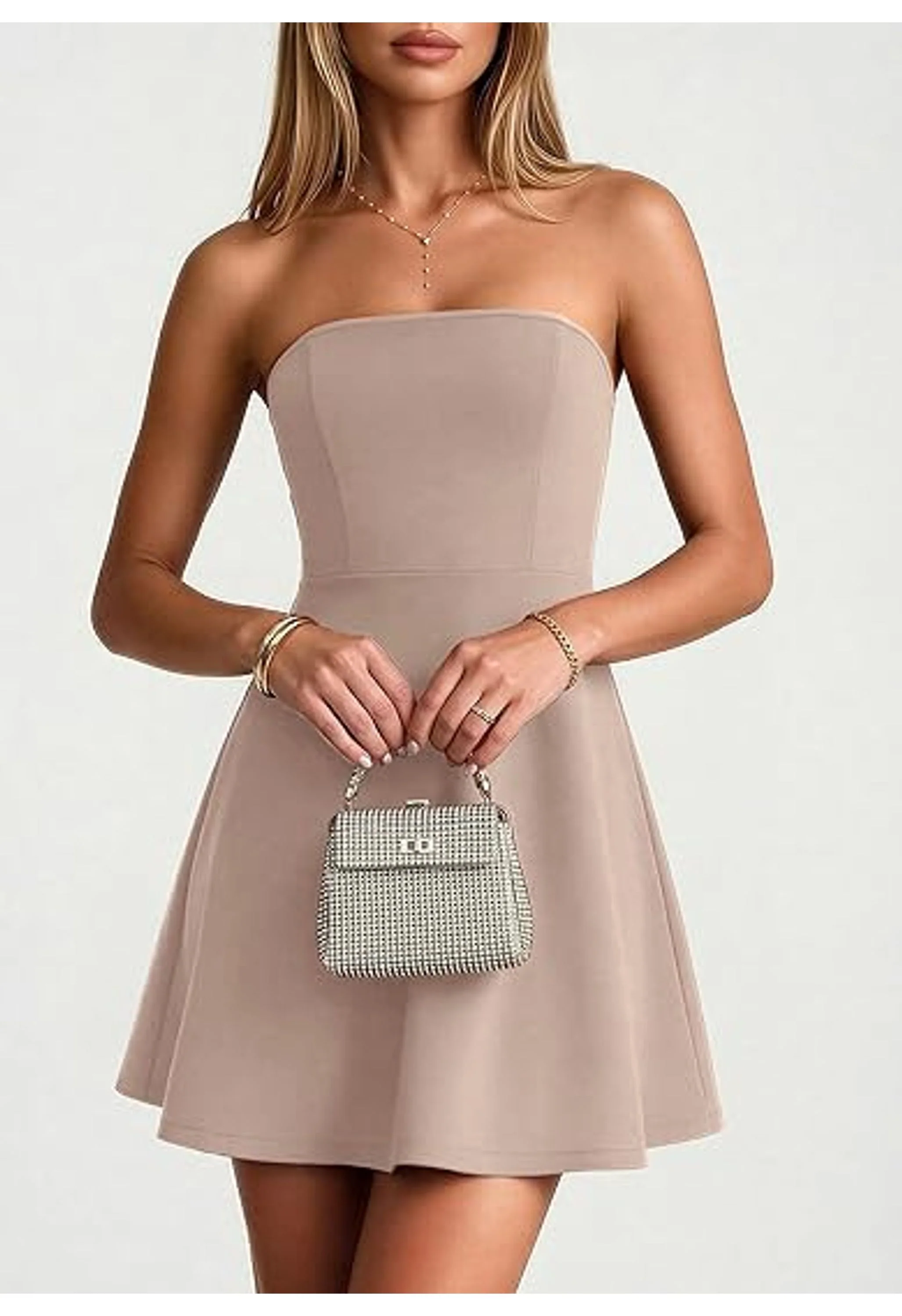 Women Strapless A Line Mini Short Dresses - Image 3