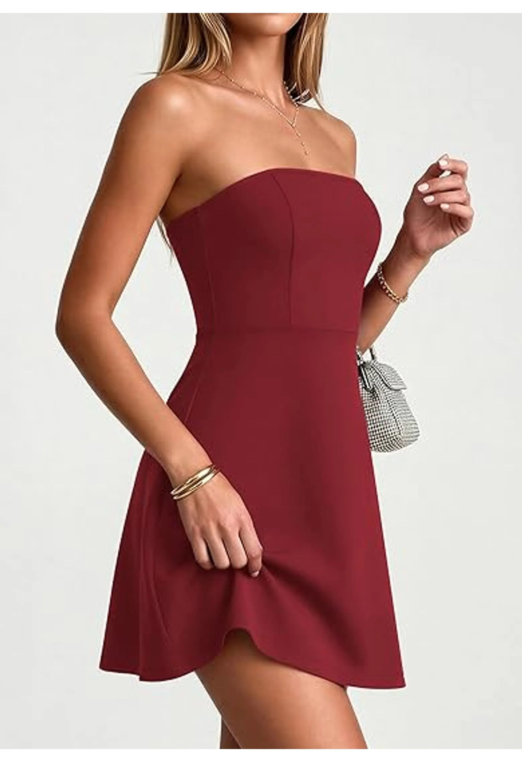 Women Strapless A Line Mini Short Dresses - Image 2