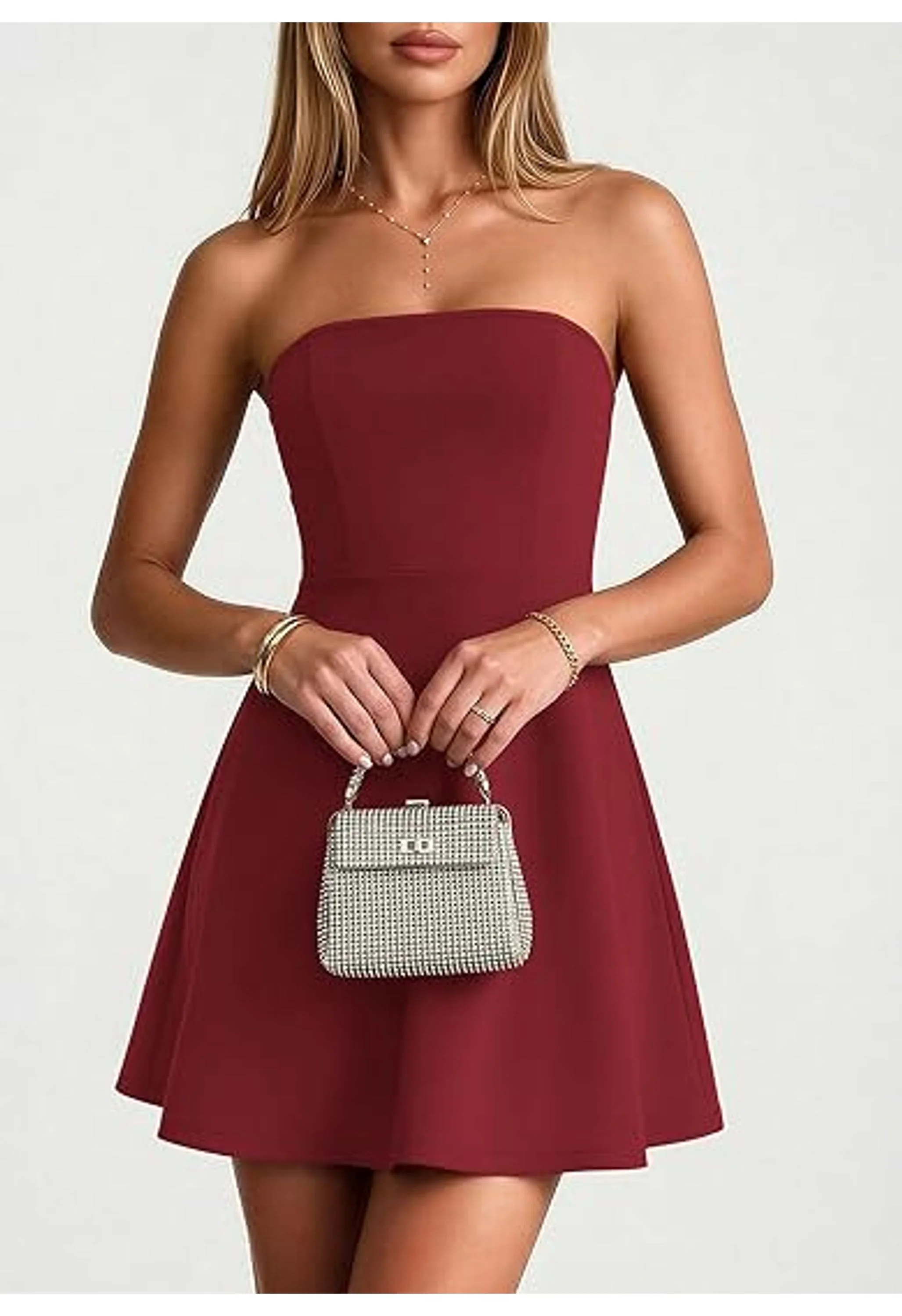 Women Strapless A Line Mini Short Dresses - Image 3