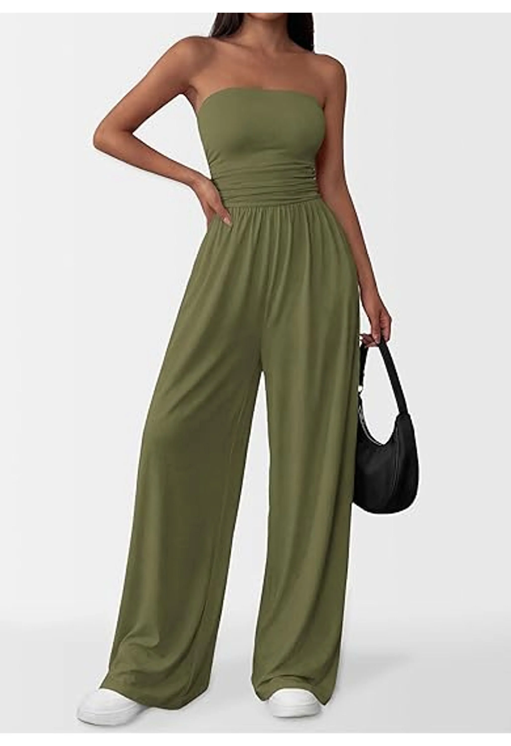 Women Trendy Strapless Rompers Ruched Tube Top - Image 2