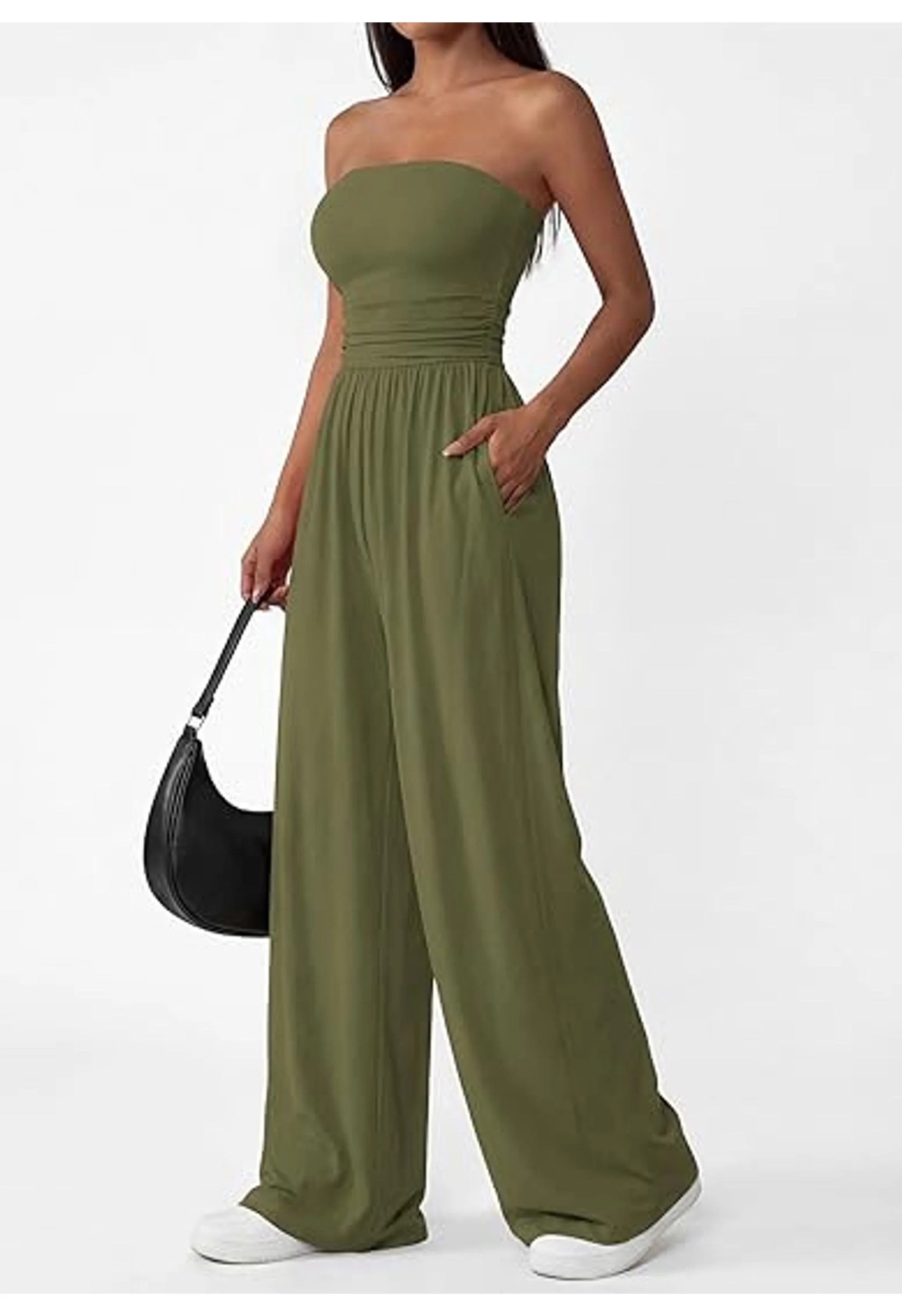 Women Trendy Strapless Rompers Ruched Tube Top - Image 3