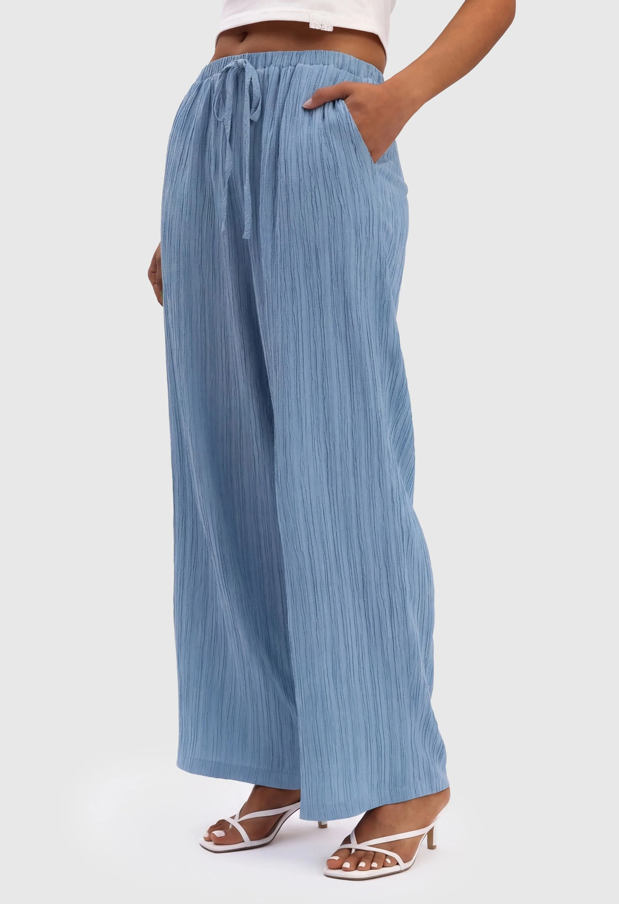 Women Palazzo Pants Summer High Waisted Drawstring - Image 3