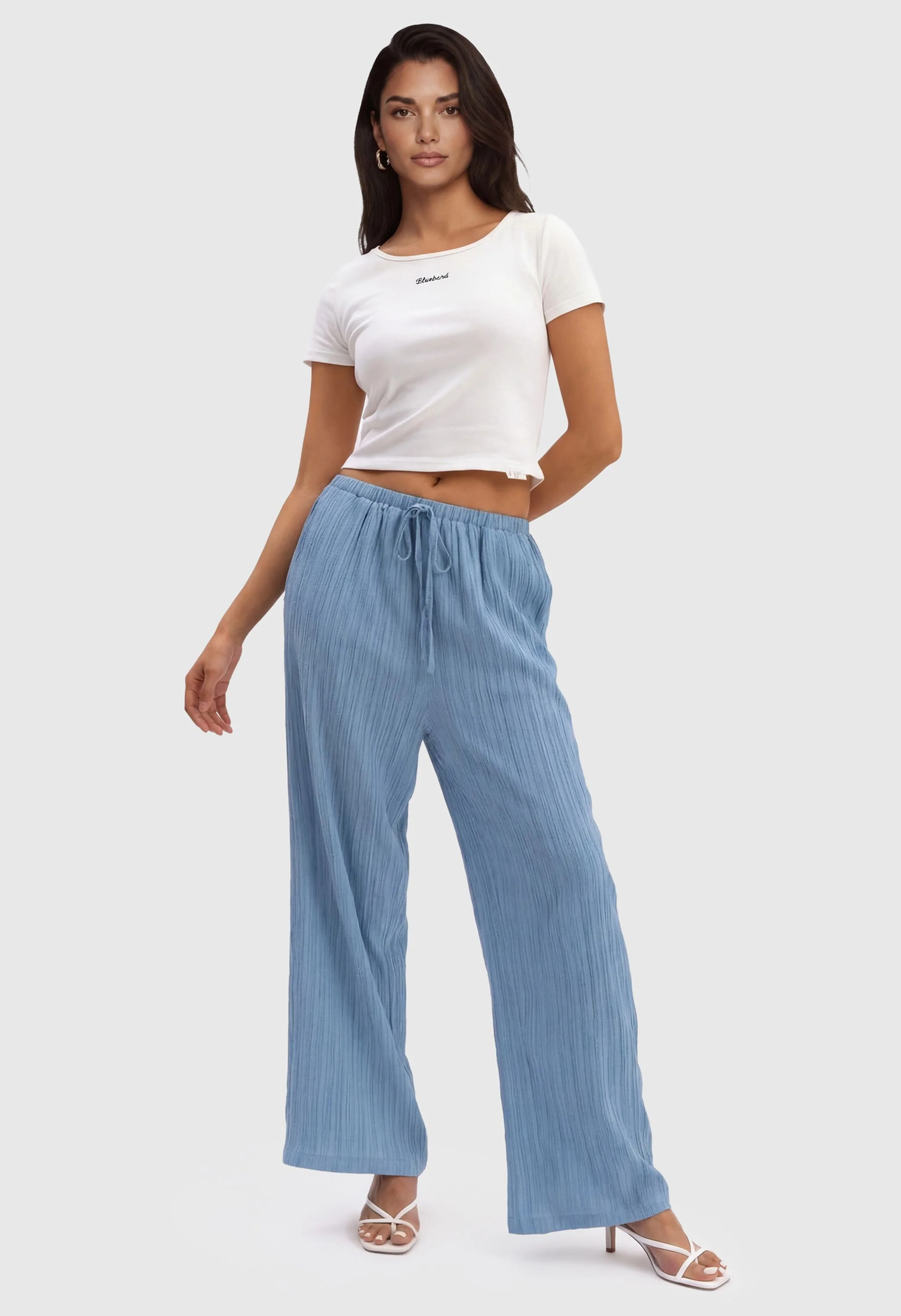 Women Palazzo Pants Summer High Waisted Drawstring - Image 4