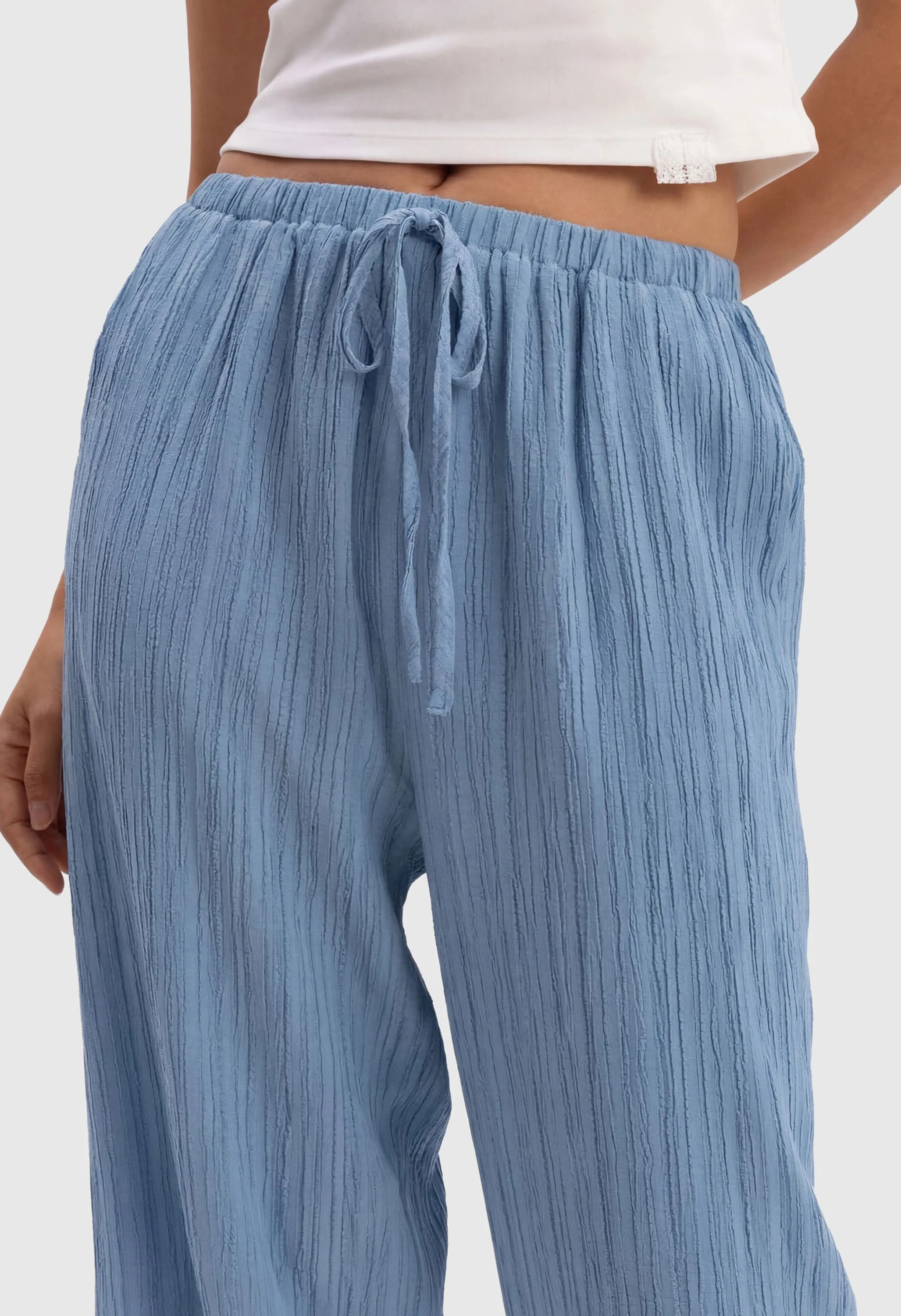 Women Palazzo Pants Summer High Waisted Drawstring - Image 7