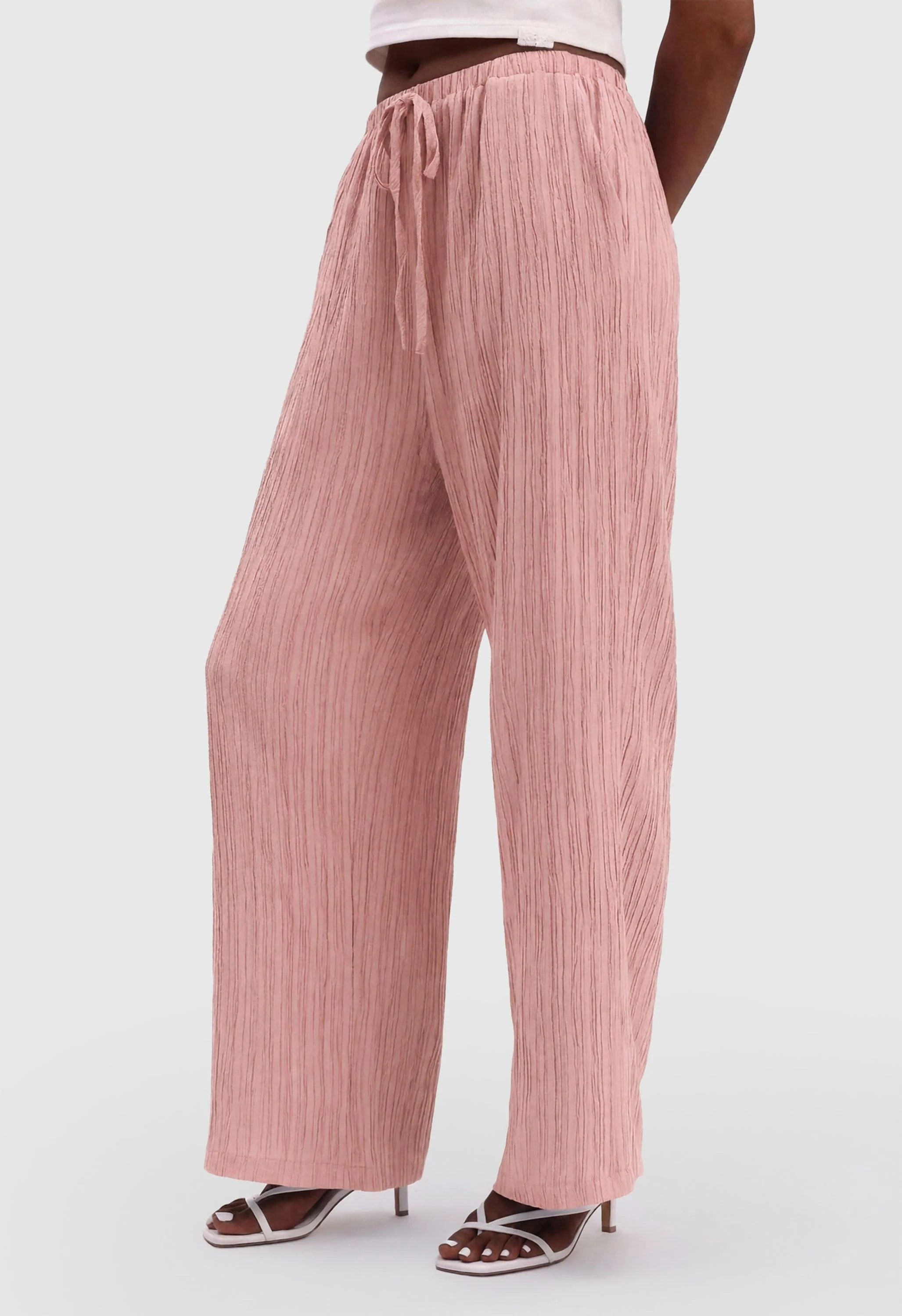 Women Palazzo Pants Summer High Waisted Drawstring - Image 3