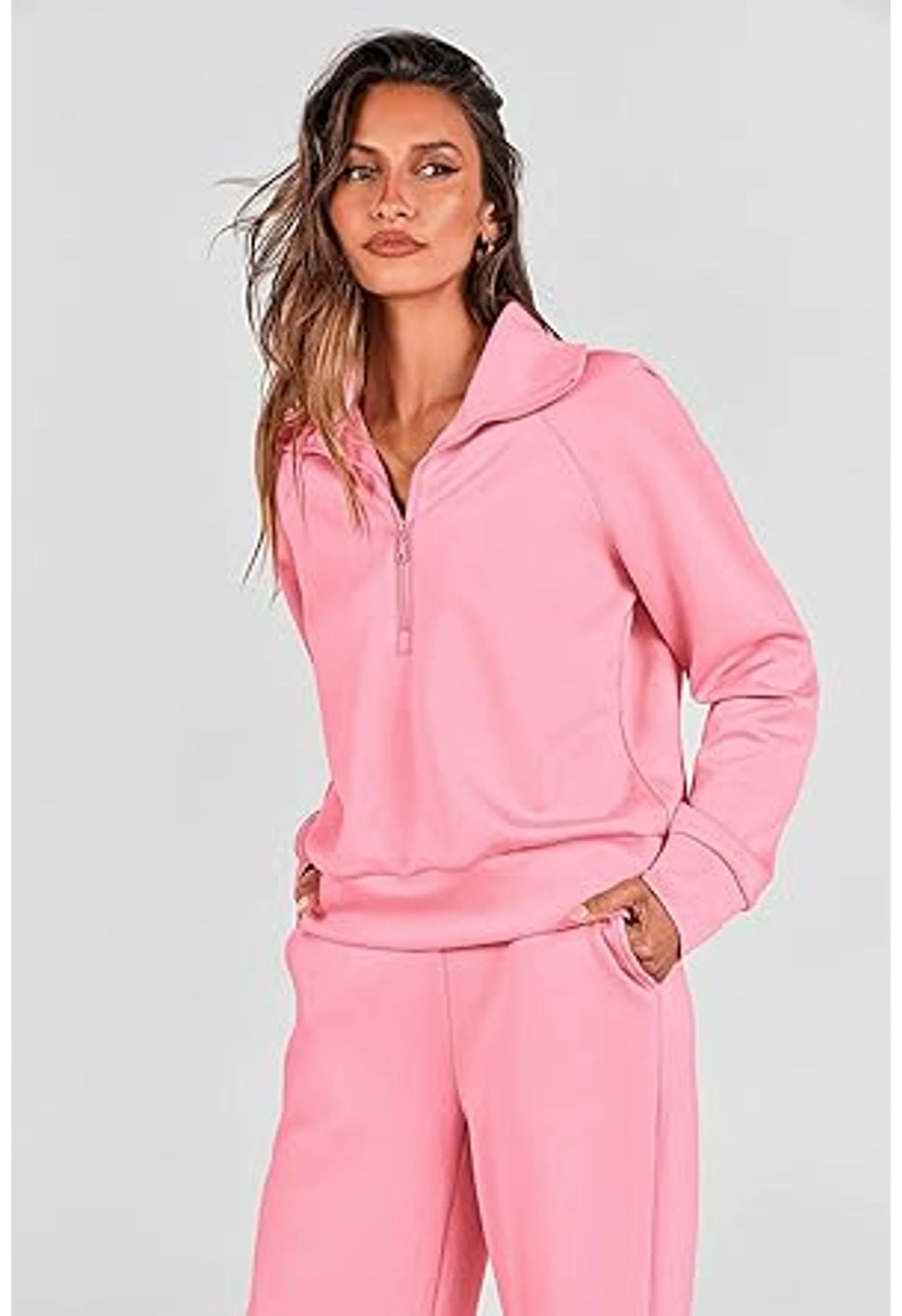 Women's Casual Lapel Half Zip Sweatshirts And Wide Leg Pants Tracksuit Sets - Image 2