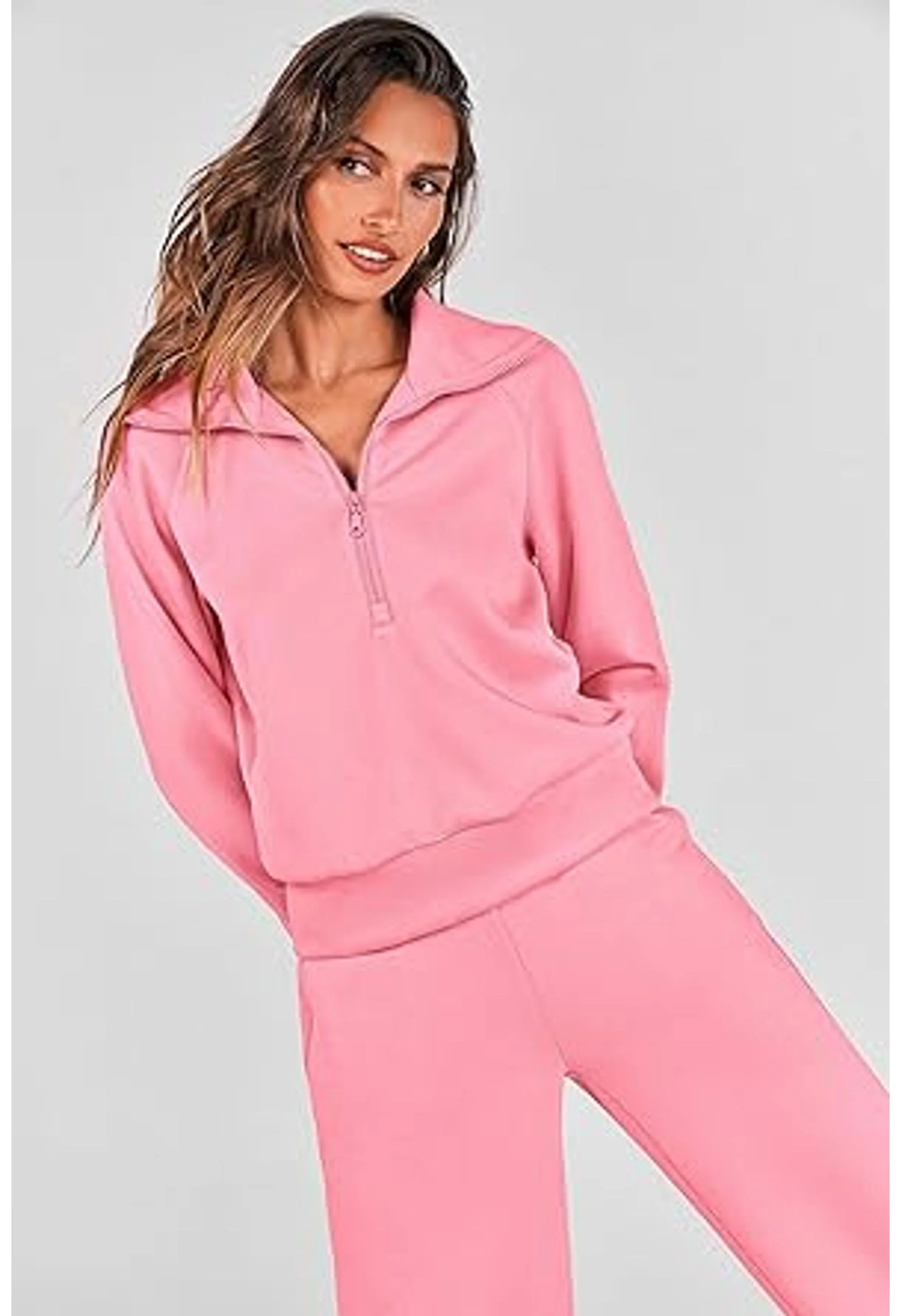Women's Casual Lapel Half Zip Sweatshirts And Wide Leg Pants Tracksuit Sets - Image 3