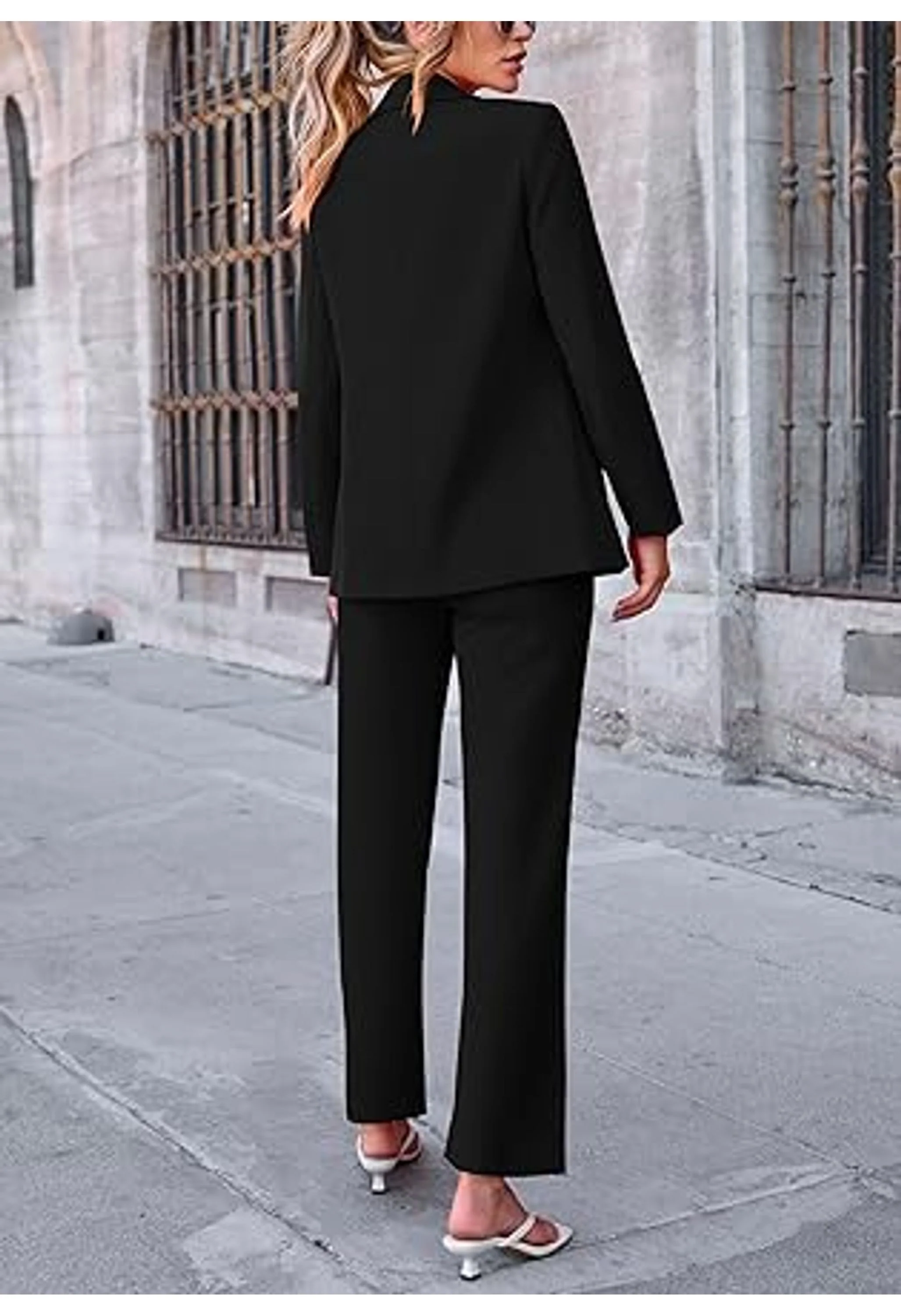 Women's Business Casual Oversized Jacket Wide Leg Work Pants Dressy Suit Set - Image 2