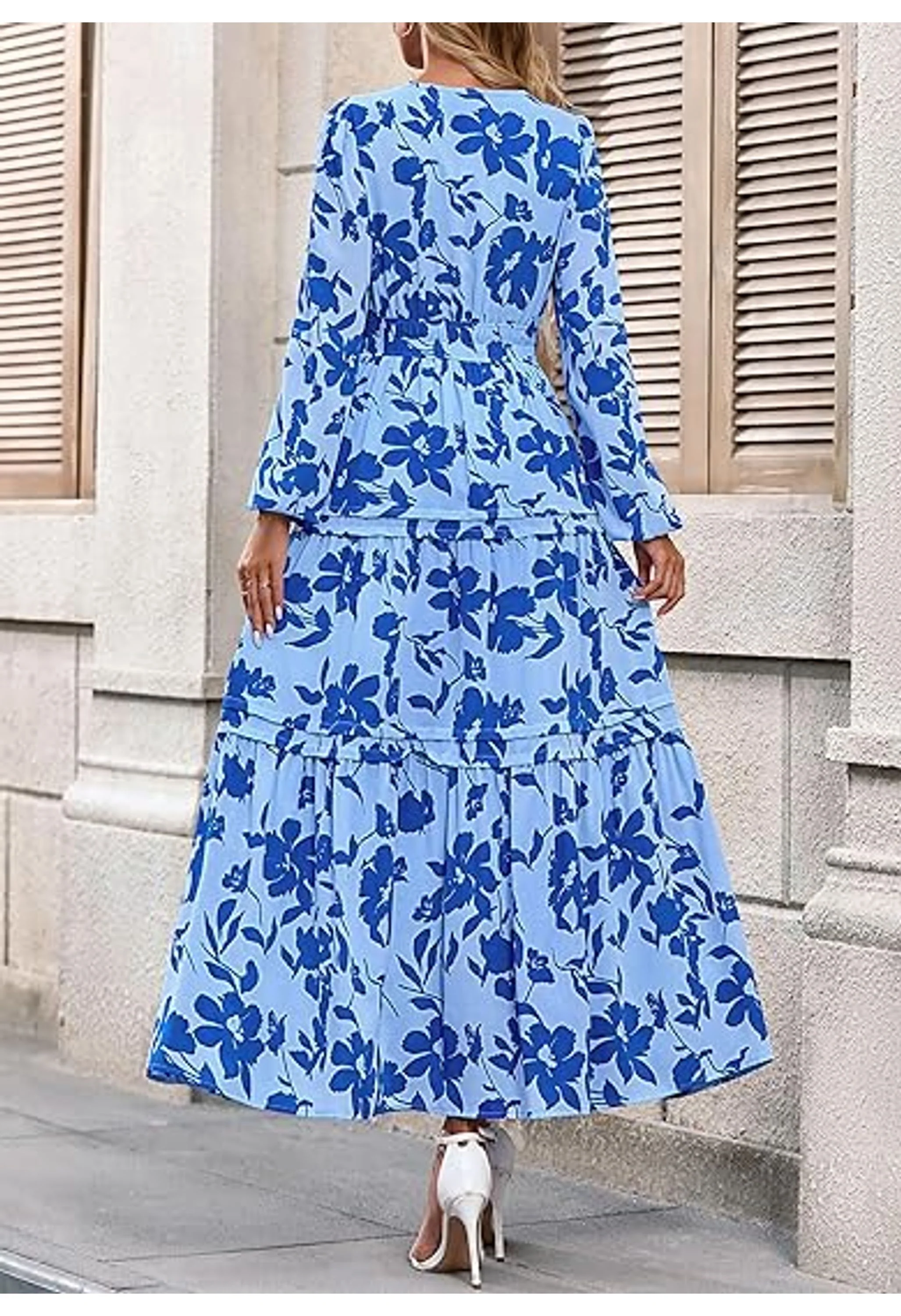 Women's V Neck Flowy Elegant Wedding Guest Dress - Image 3