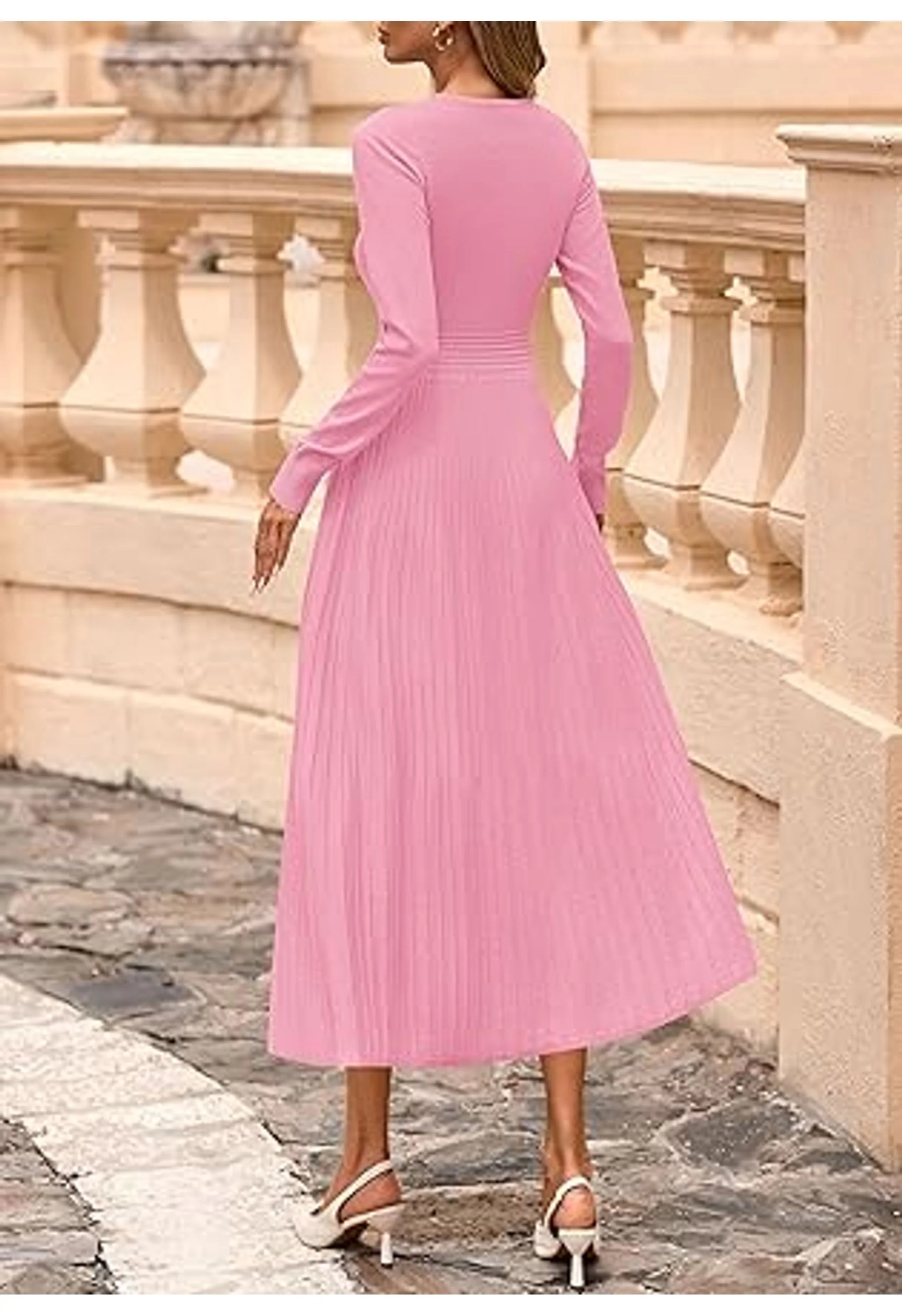 Women‘s Casual A Line Pleated Cocktail Church Midi Winter Sweater Dress - Image 3