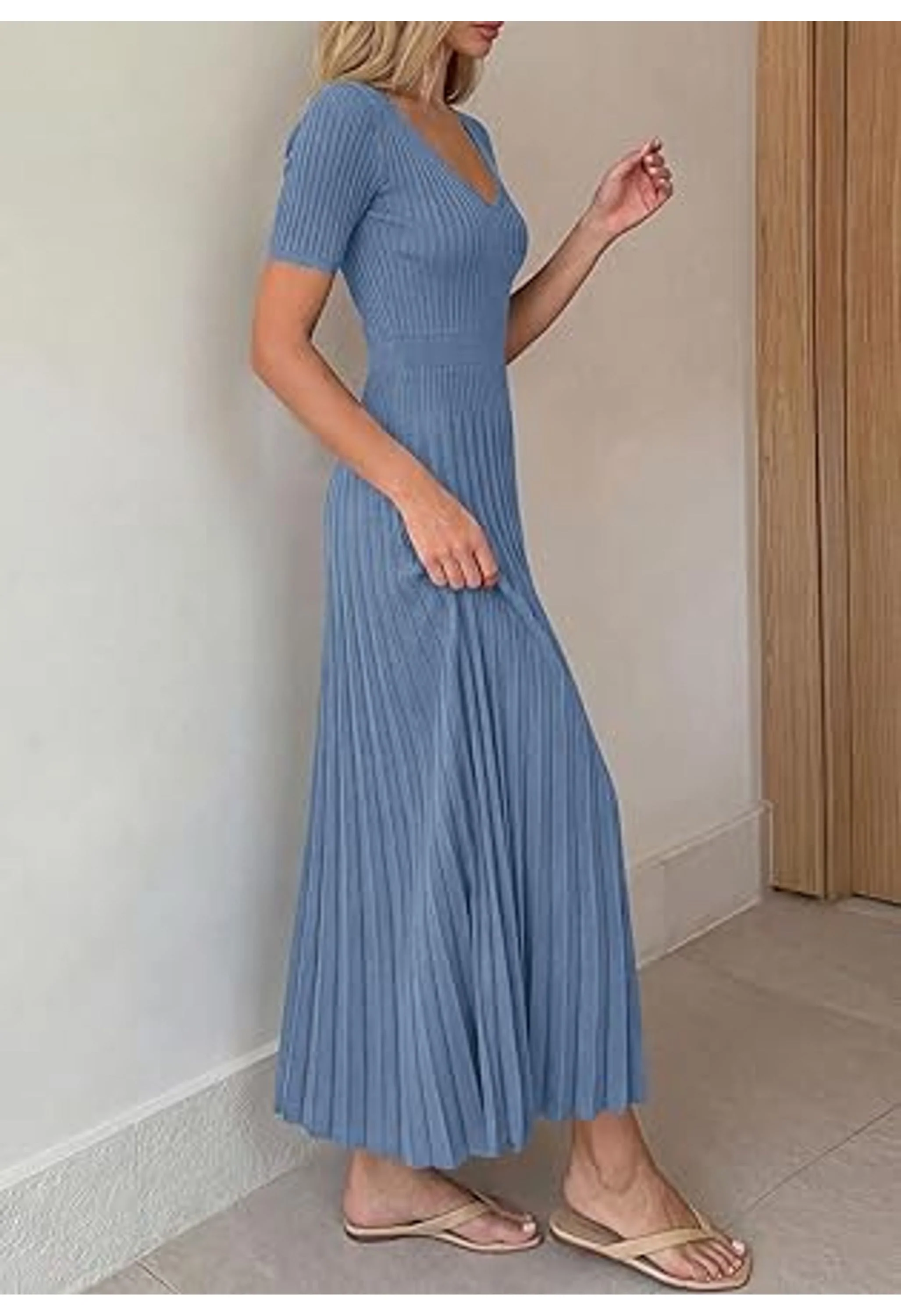 Women Spring V-neck Sweater Dress - Image 2