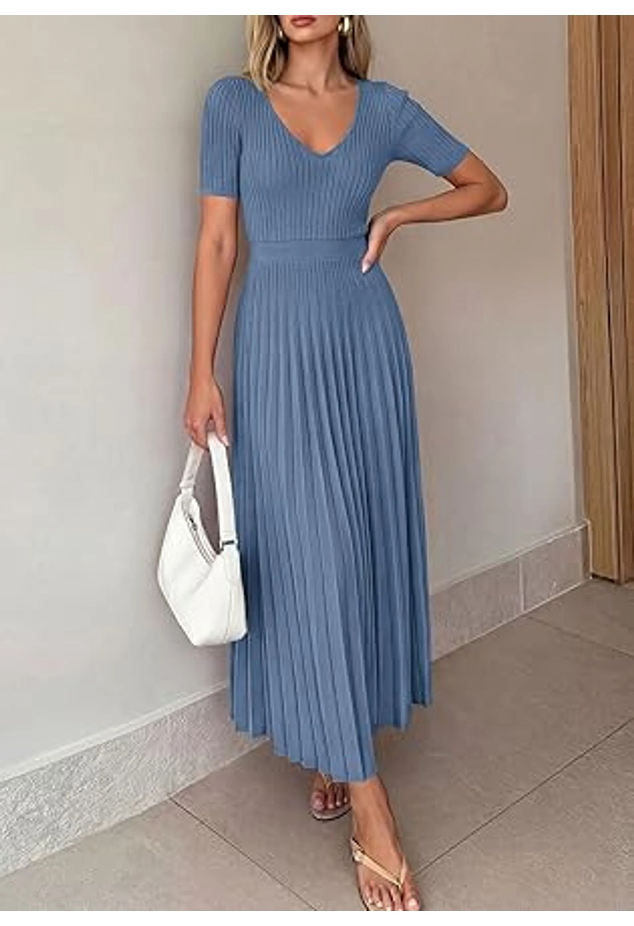 Women Spring V-neck Sweater Dress - Image 3