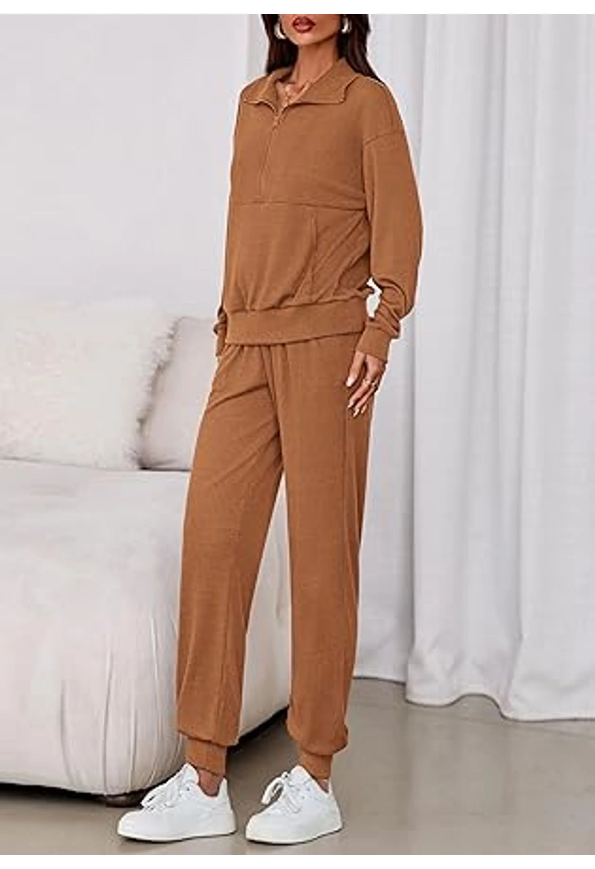 Women's Fall 2 Piece Lounge Sets Zip Up Sweatshirt Jogger Pants Sweat Track Suits - Image 2