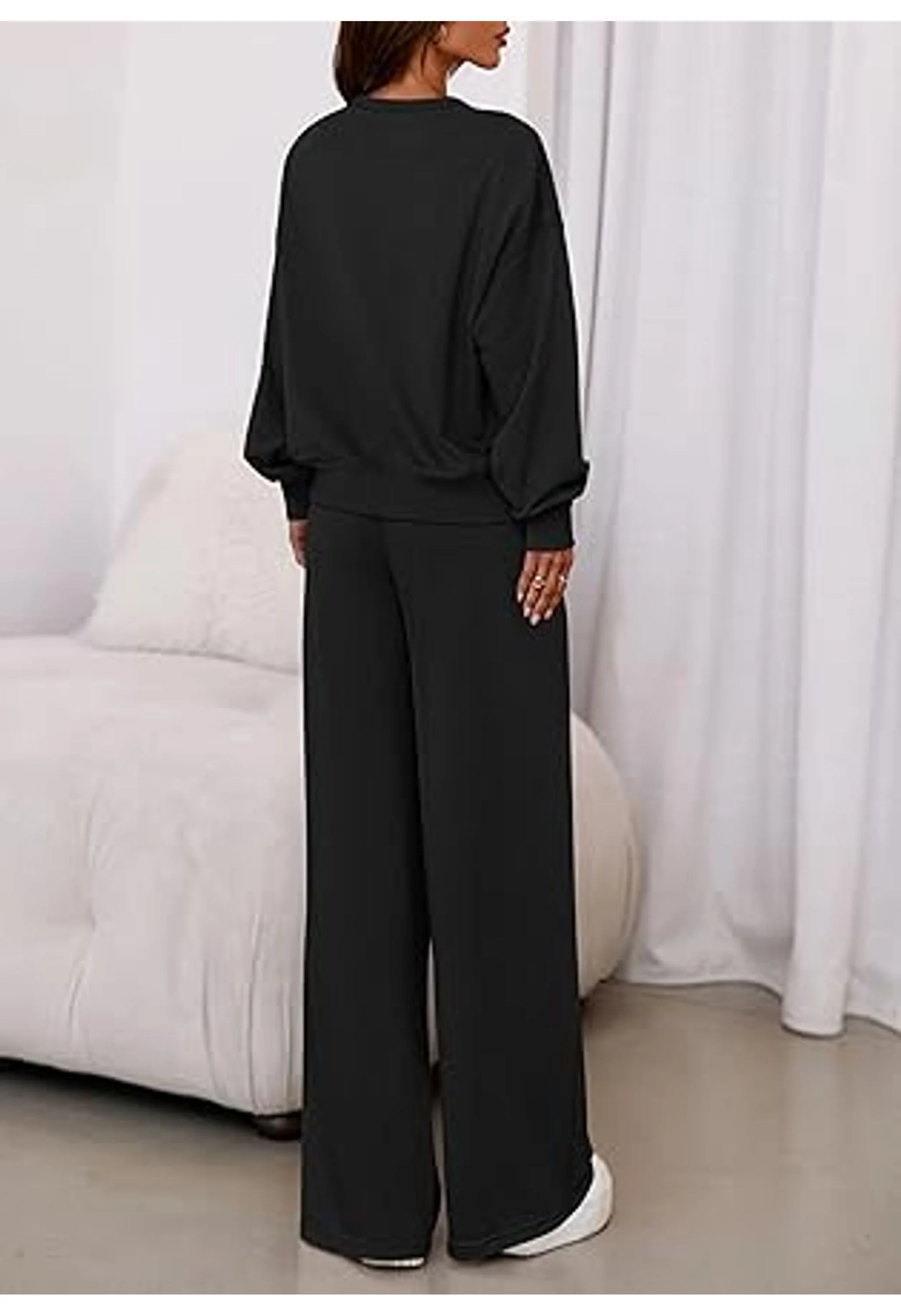 Womens 2 Piece Sets Long Sleeve Sweatshirt Wide Leg Pants Loose Matching Lounge Set - Image 3