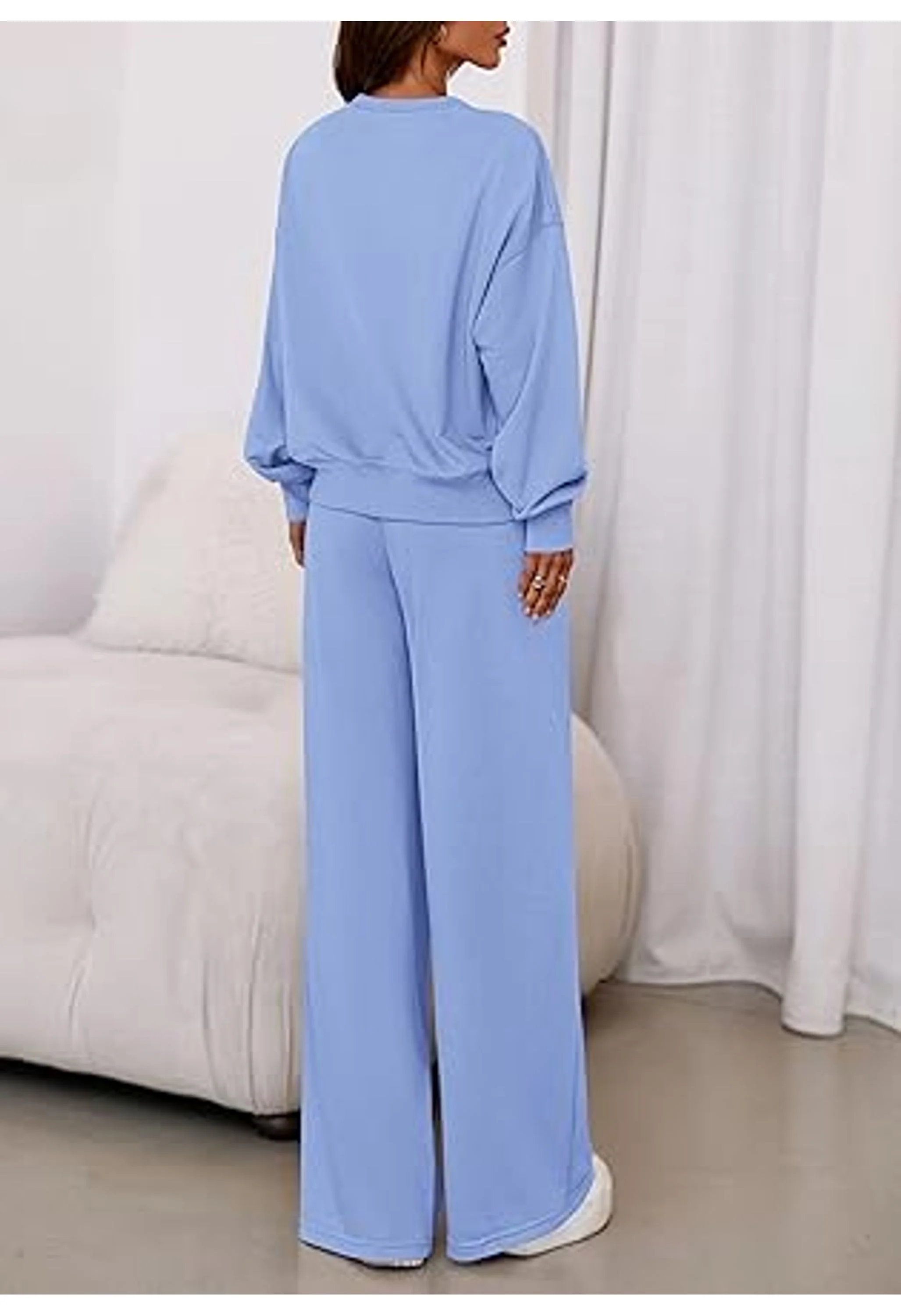 Womens 2 Piece Sets Long Sleeve Sweatshirt Wide Leg Pants Loose Matching Lounge Set - Image 3